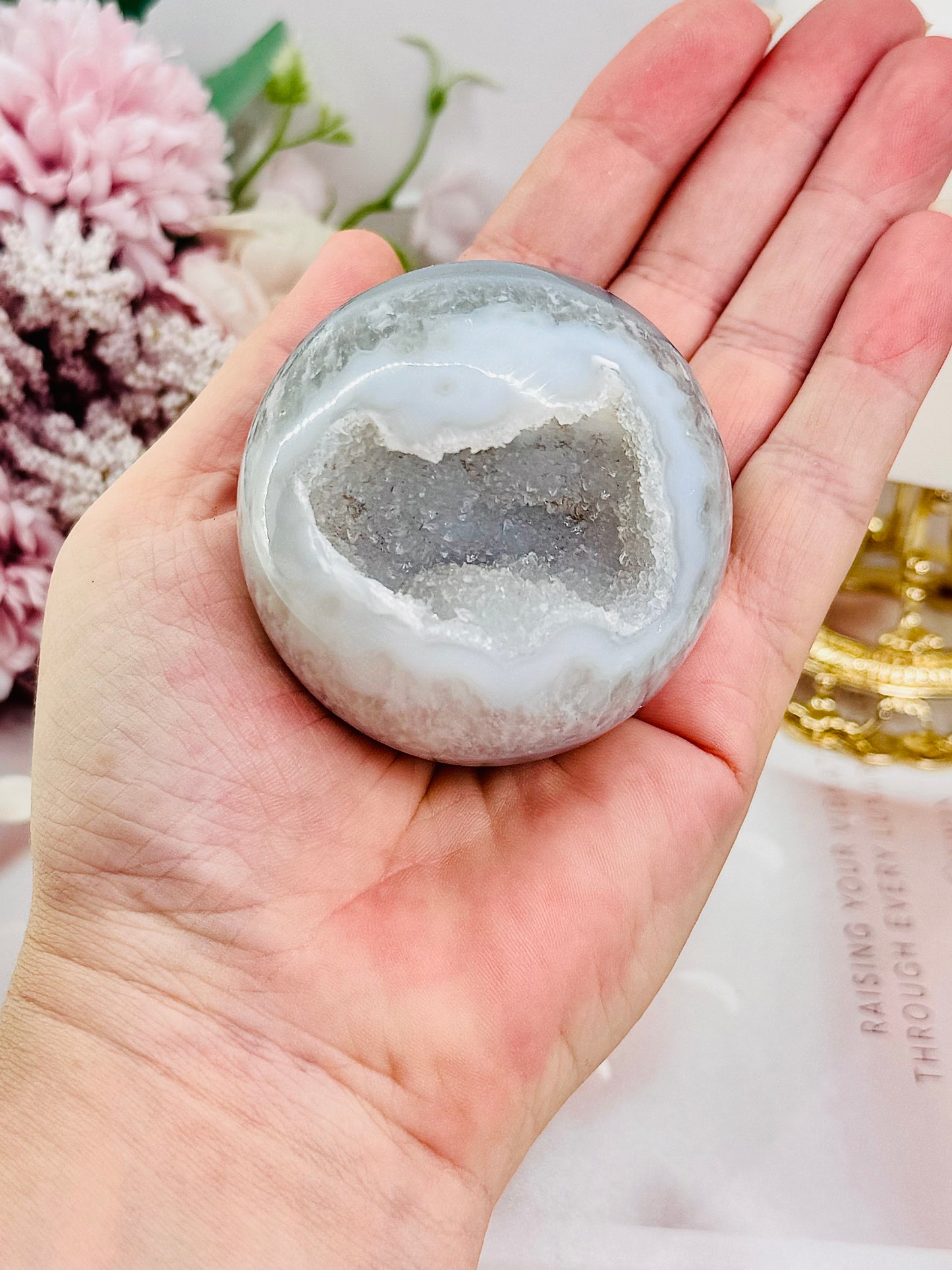 Absolutely Stunning High Grade Druzy Agate Sphere On Stand From Brazil 221grams