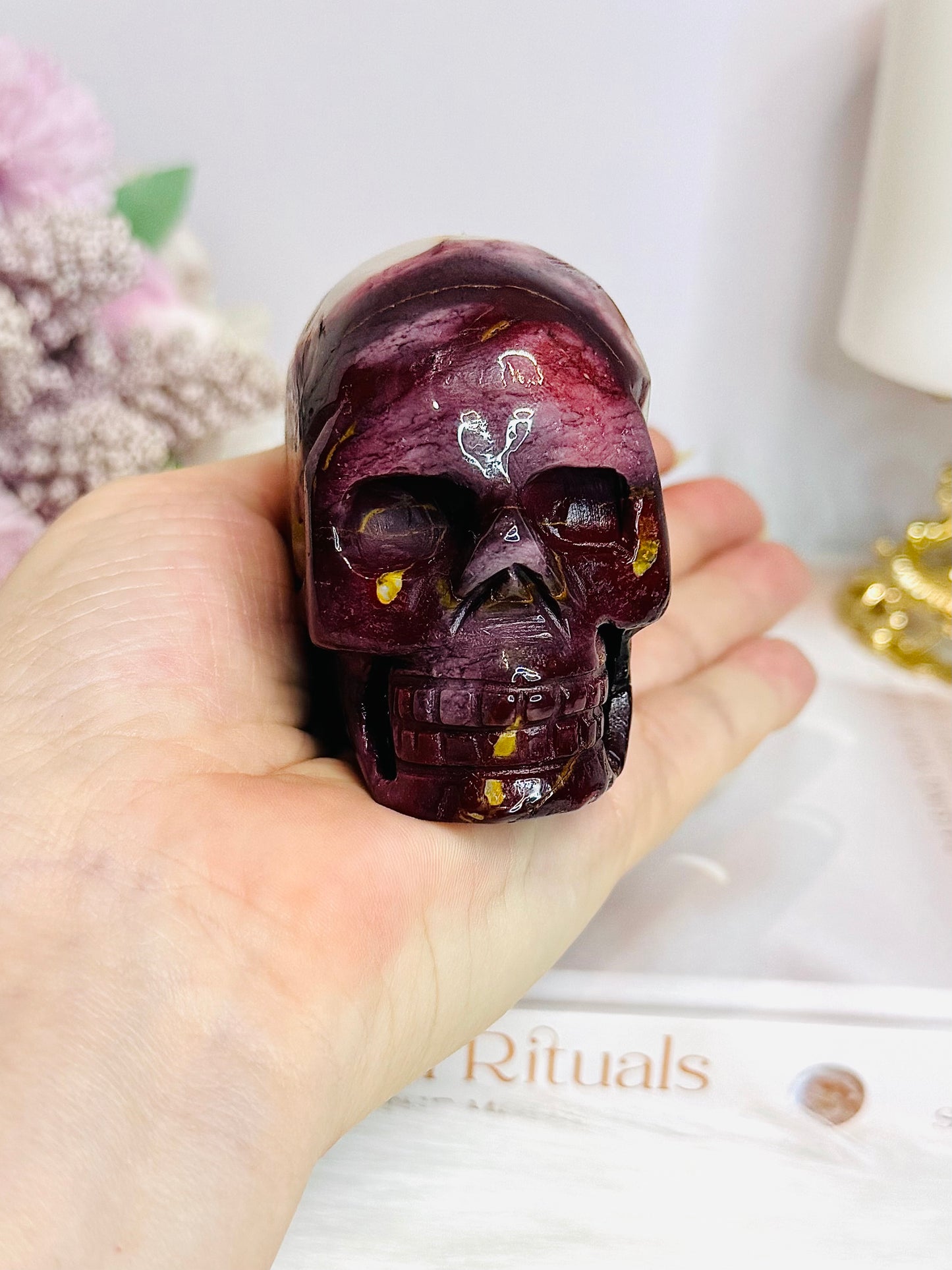 Mookaite Jasper Carved Skull 8cm 330g (natural crack)