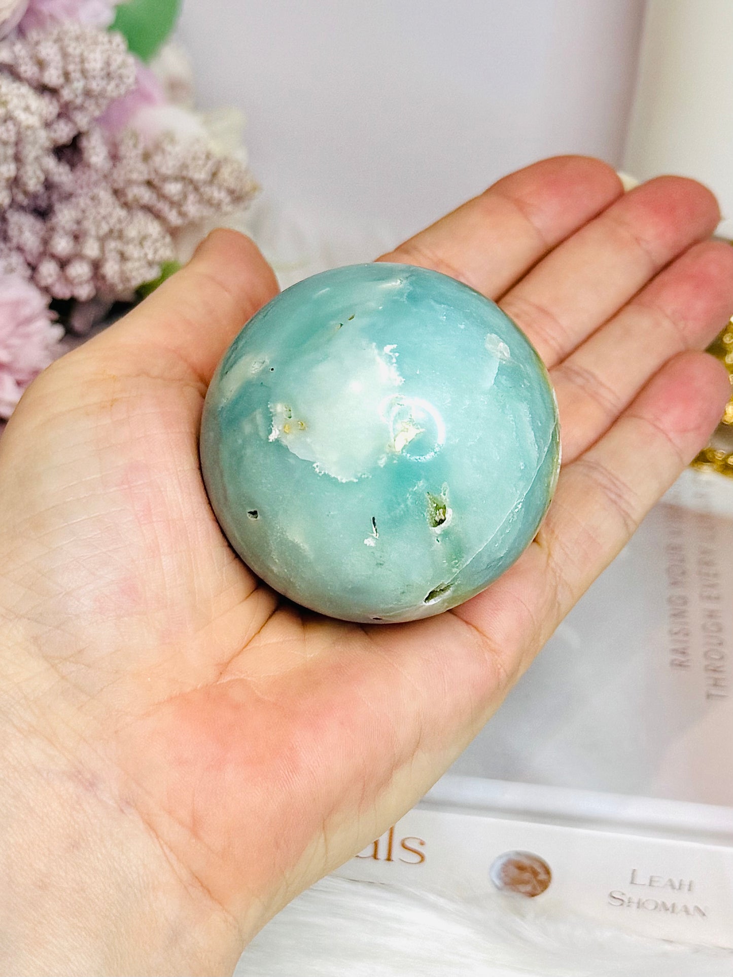 Sky Blue Quartz Druzy Sphere on Stand 224g