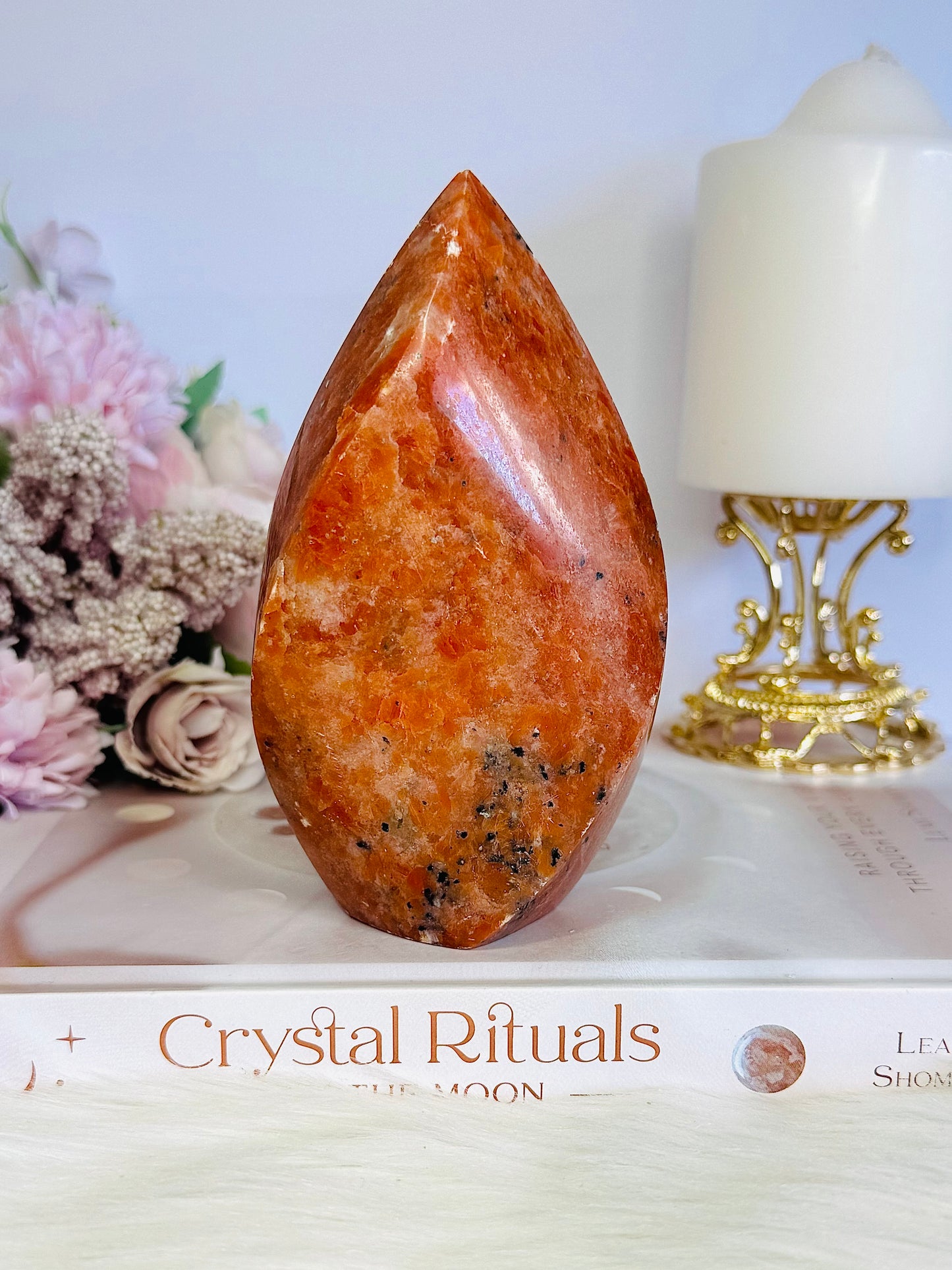 Incredible Large Orange Sunstone Carved Flame | Freeform 12cm 485grams