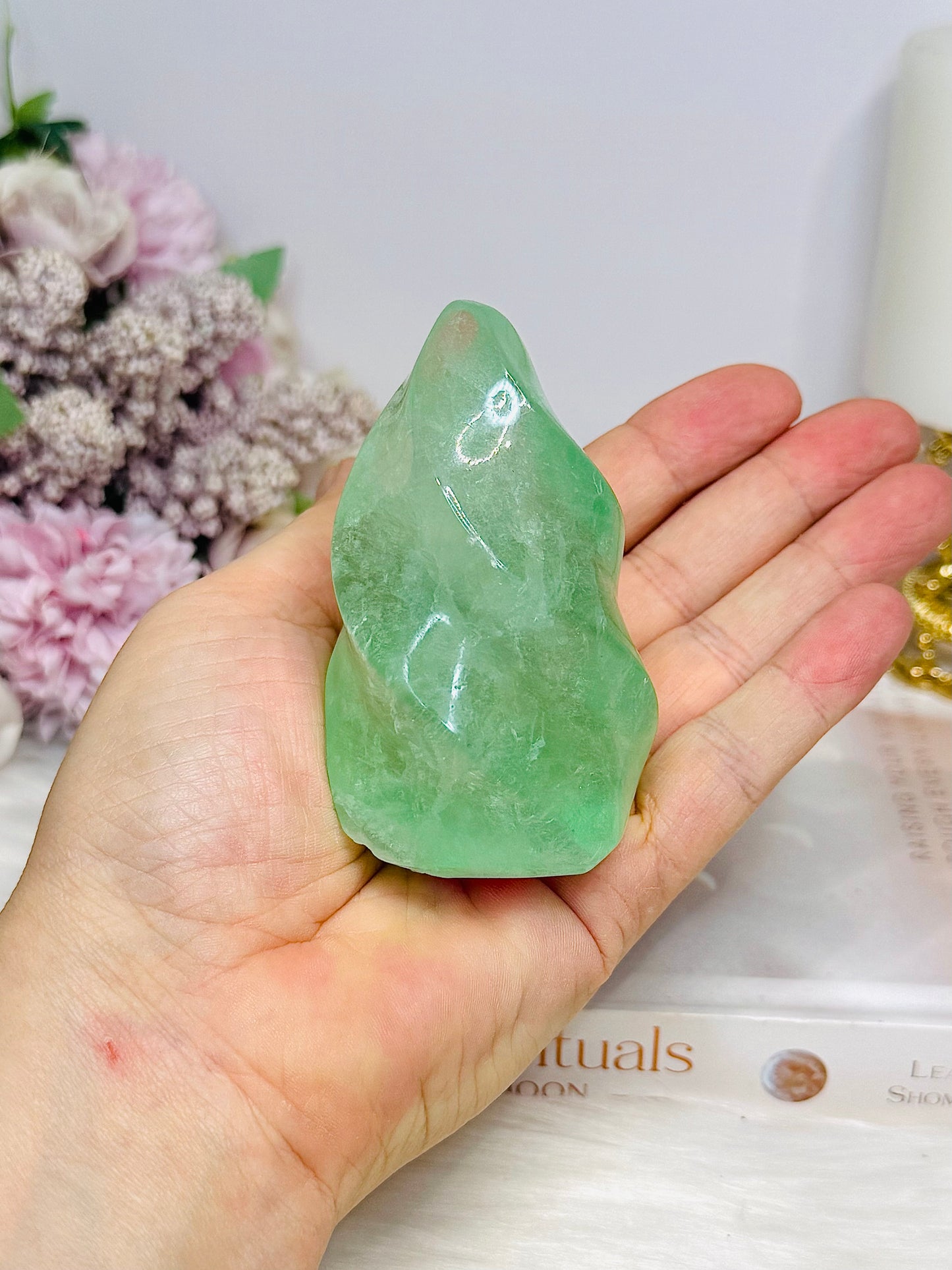Green Fluorite Carved Flame 8cm 264g