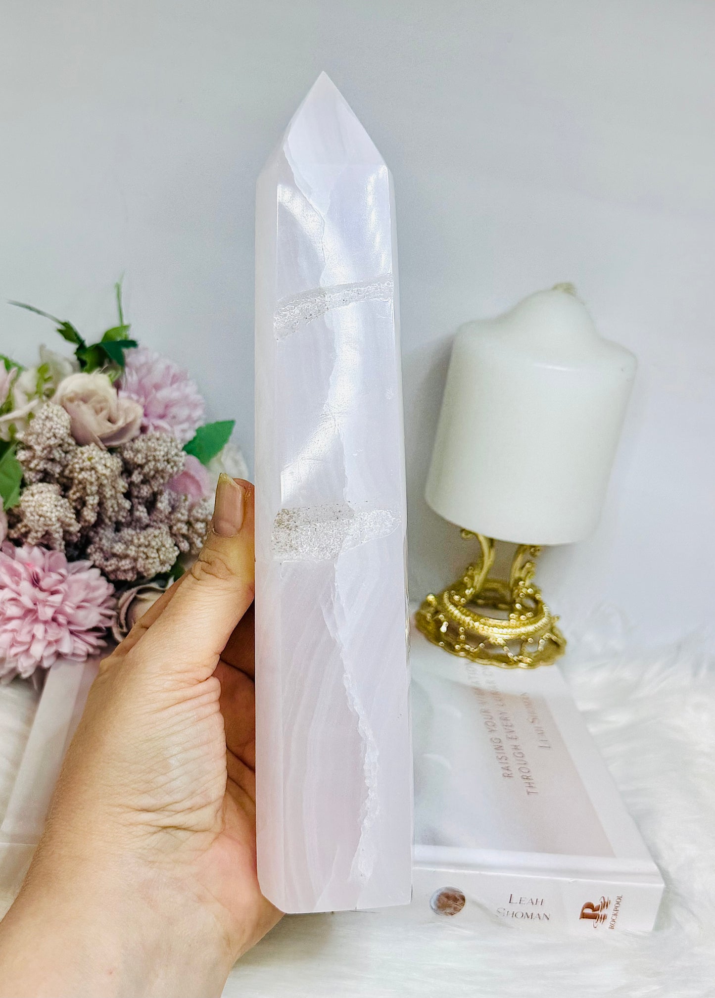 Large Pink Calcite Tower (UV Reactive) Reduced as damage at back 23cm