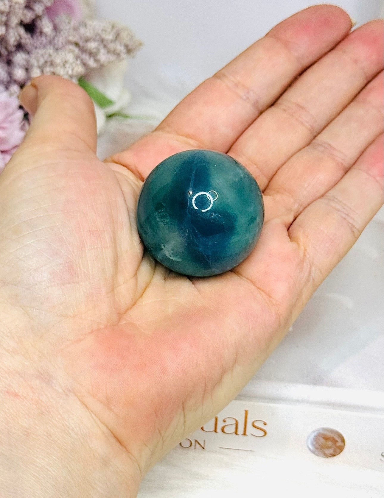 Rare Blue Fluorite Sphere with Rainbows on Stand 4cm