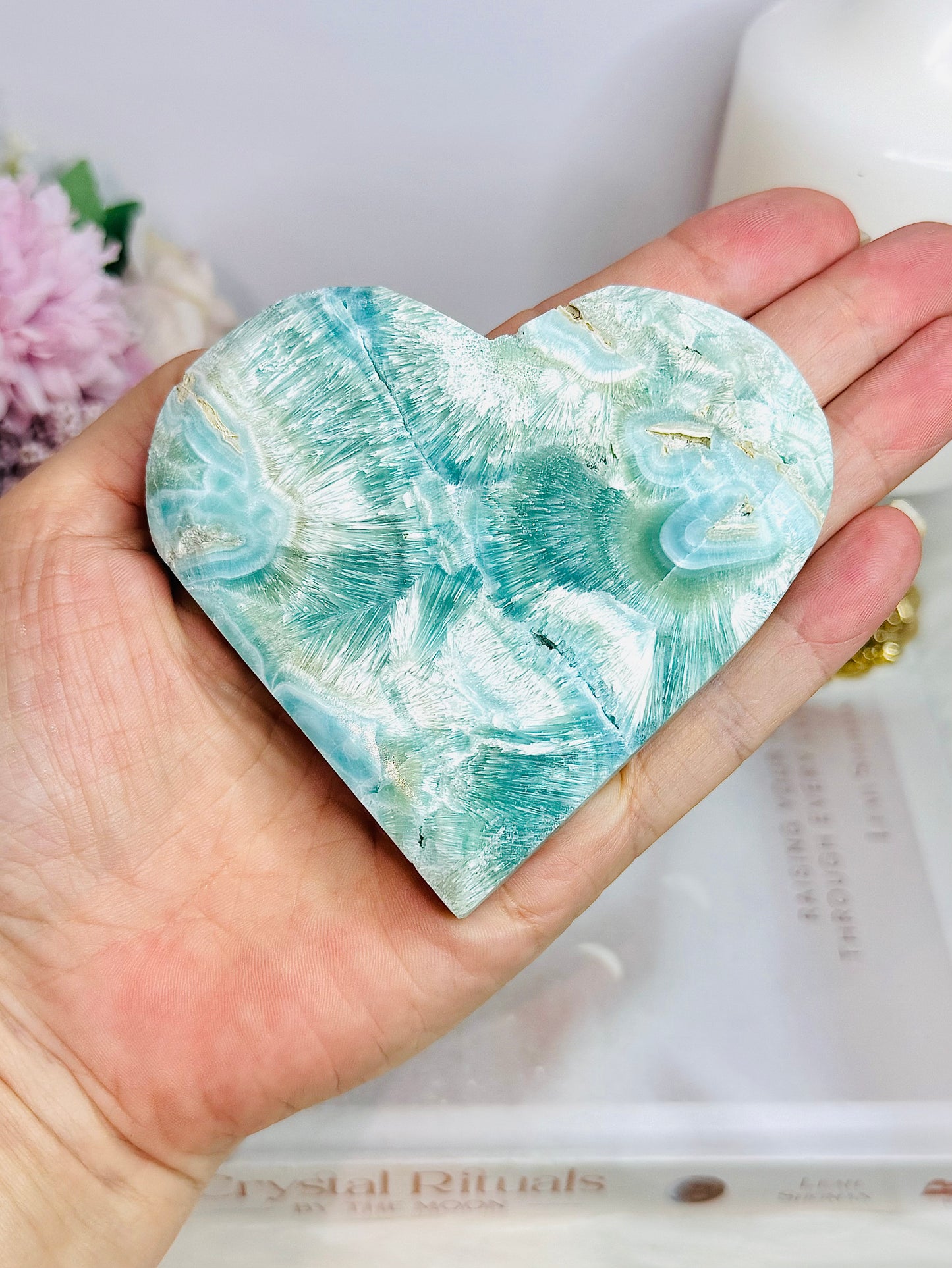 High Grade Blue Caribbean Calcite Carved Heart 9cm