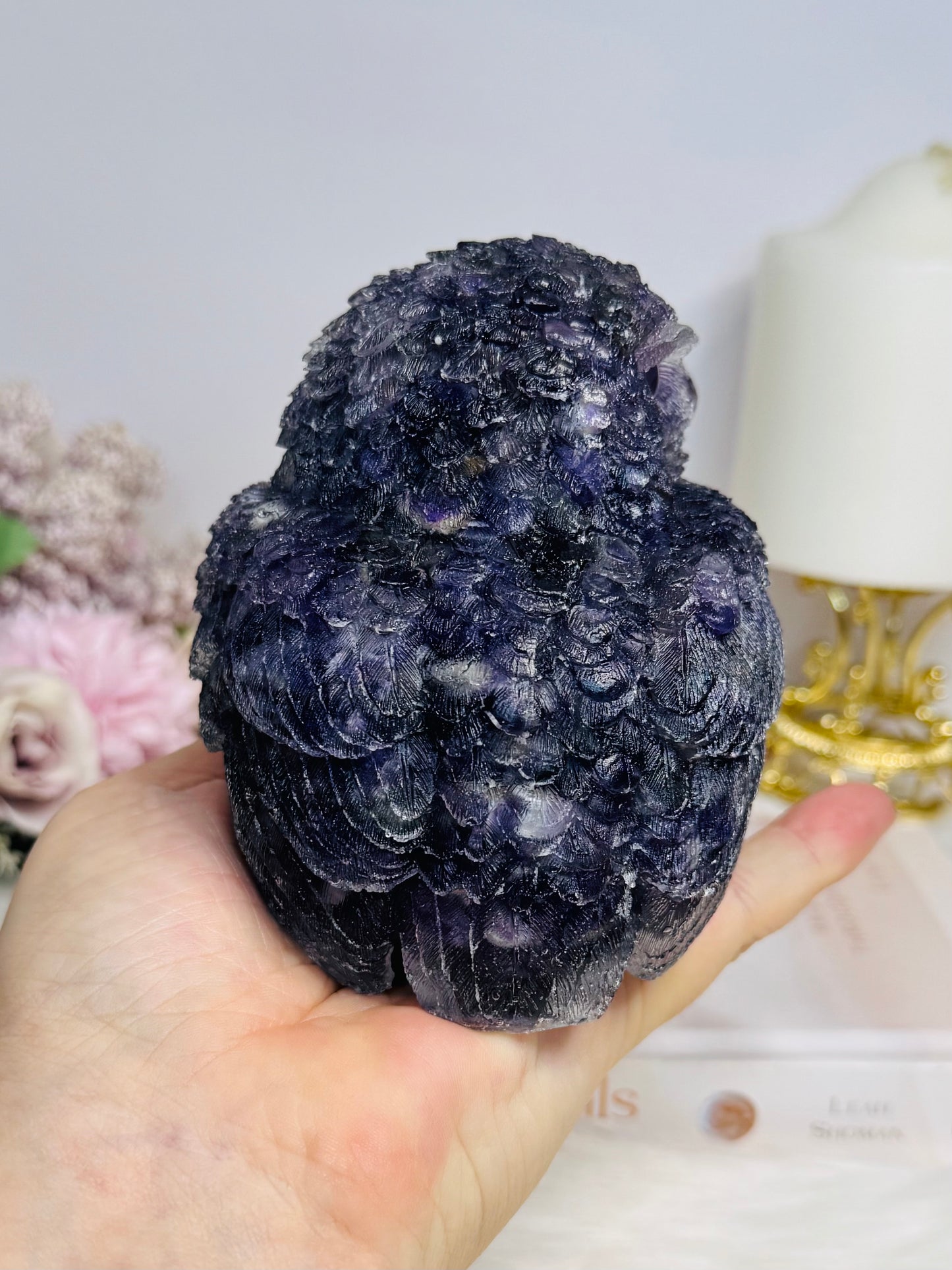Large Amethyst Filled Resin Owl 10cm 621g