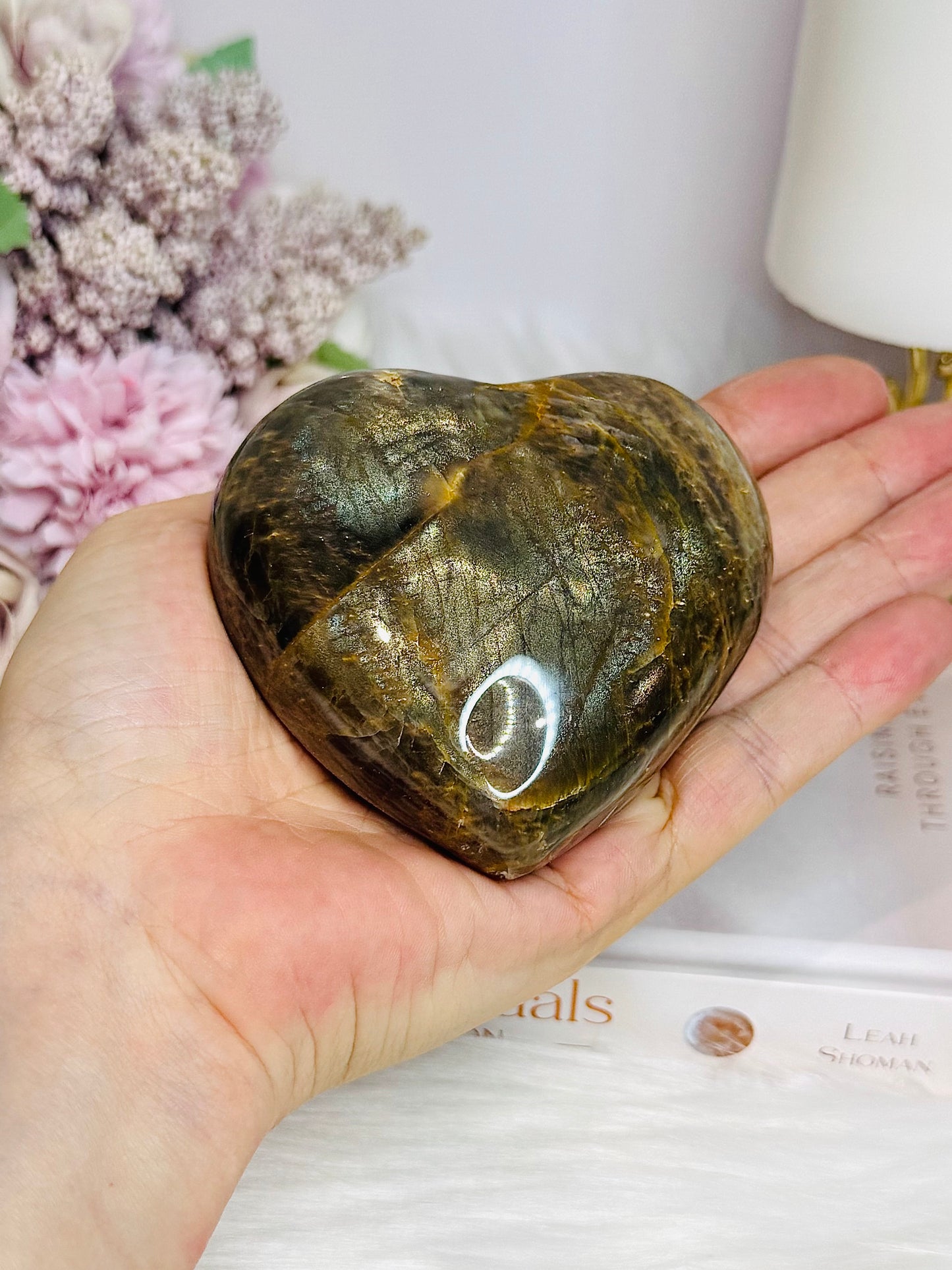 Black Moonstone Puffy Heart with Flash 243g