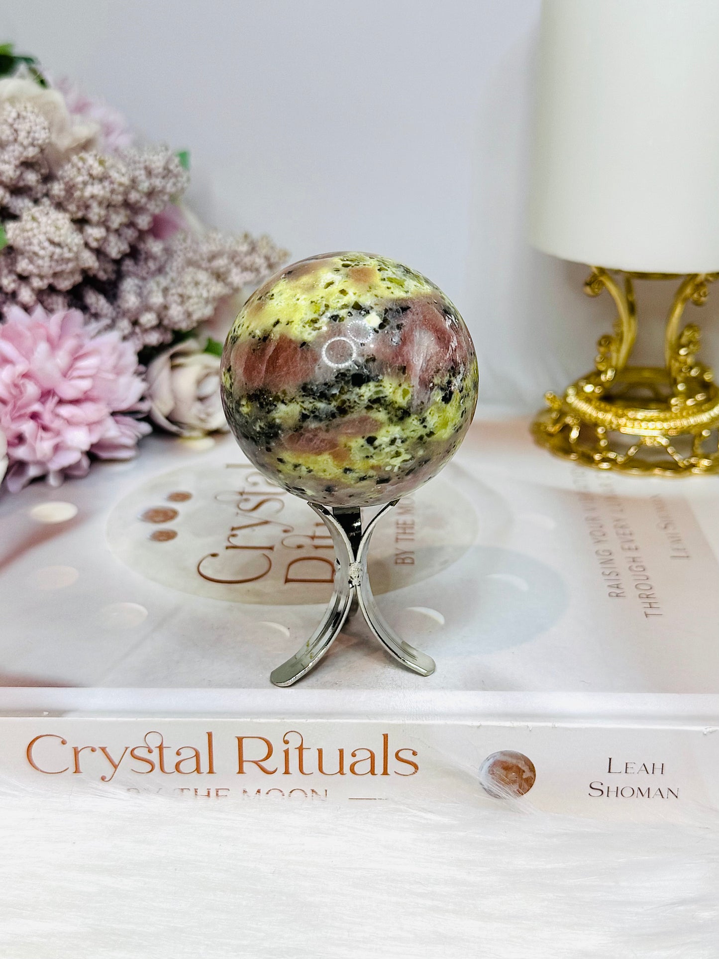 Peach Blossom Tourmaline Sphere On Stand 180g