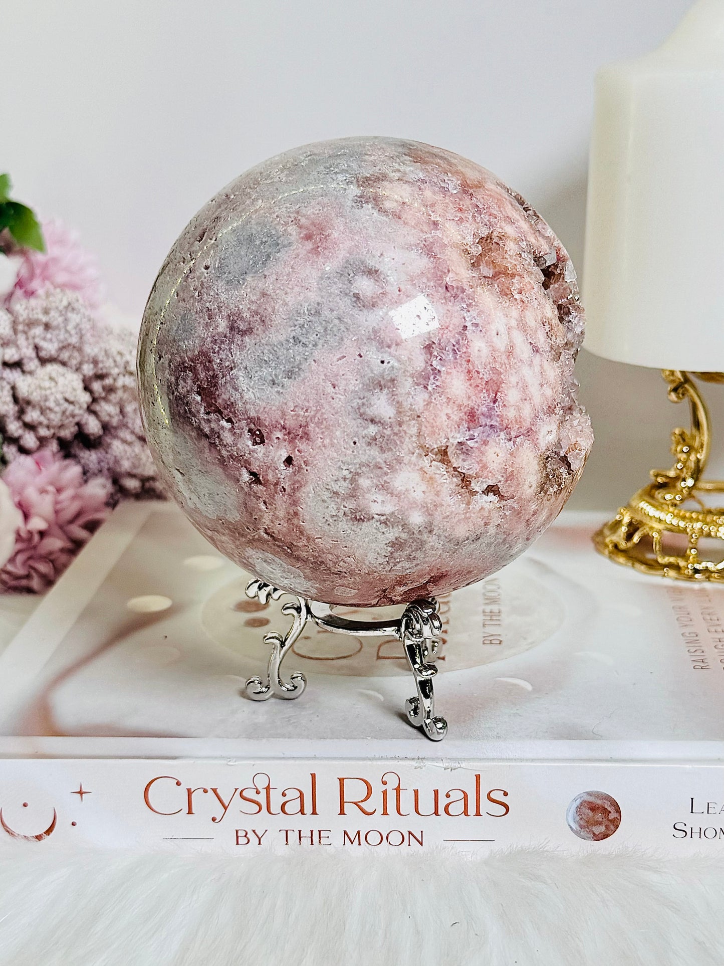 The Pink Amethyst QUEEN ~ Divine Large 10.5cm 1.2KG Druzy Pink Amethyst Sphere on Stand with Stunning Crystallisation