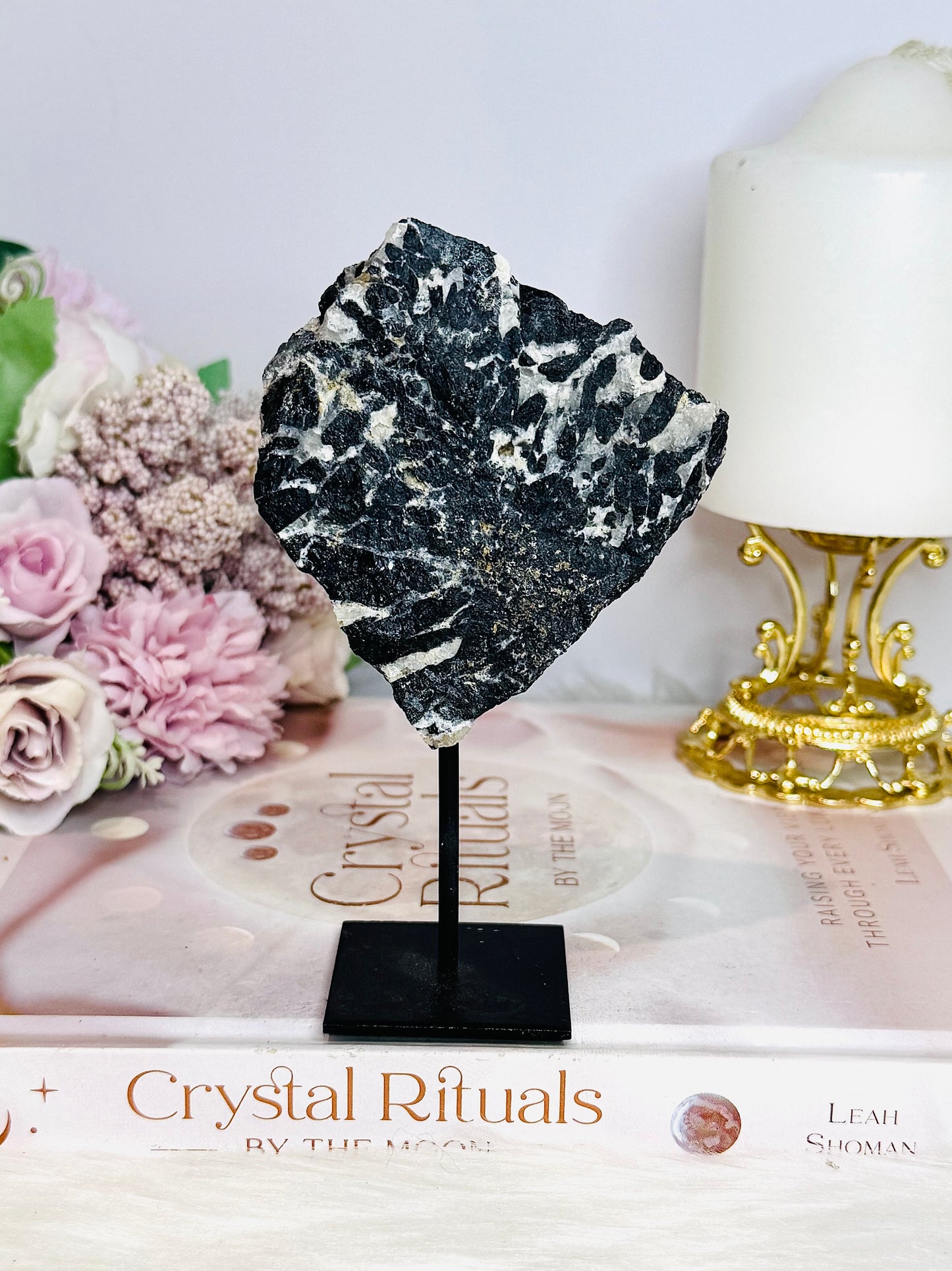Black Tourmaline In Matrix Natural Specimen on Stand 14cm