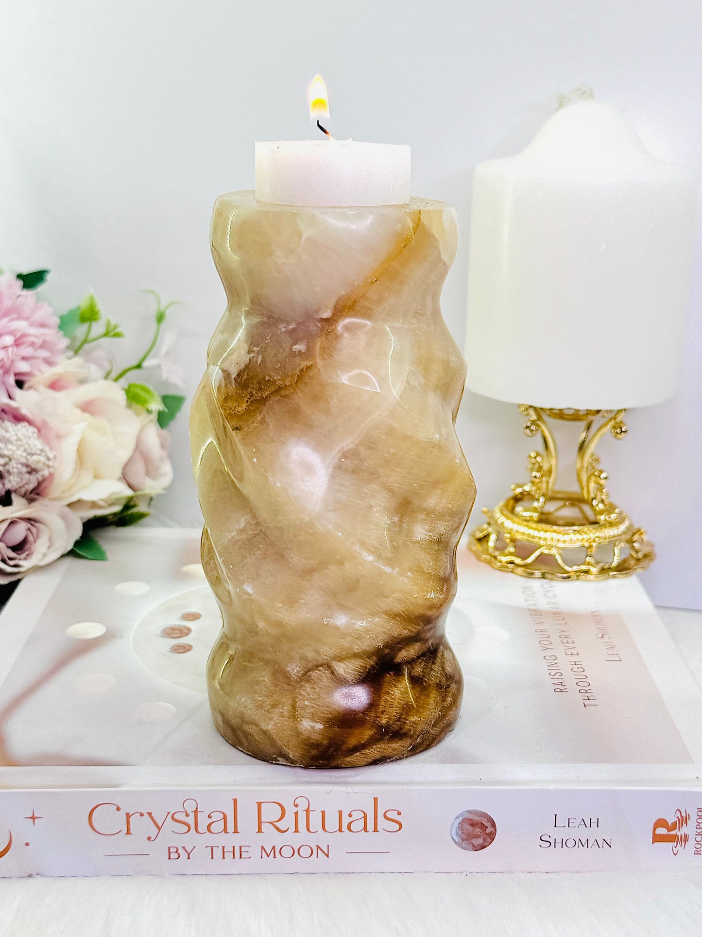 Gorgeous Large 14cm 1.2KG Jade Carved Chunky Candle Holder