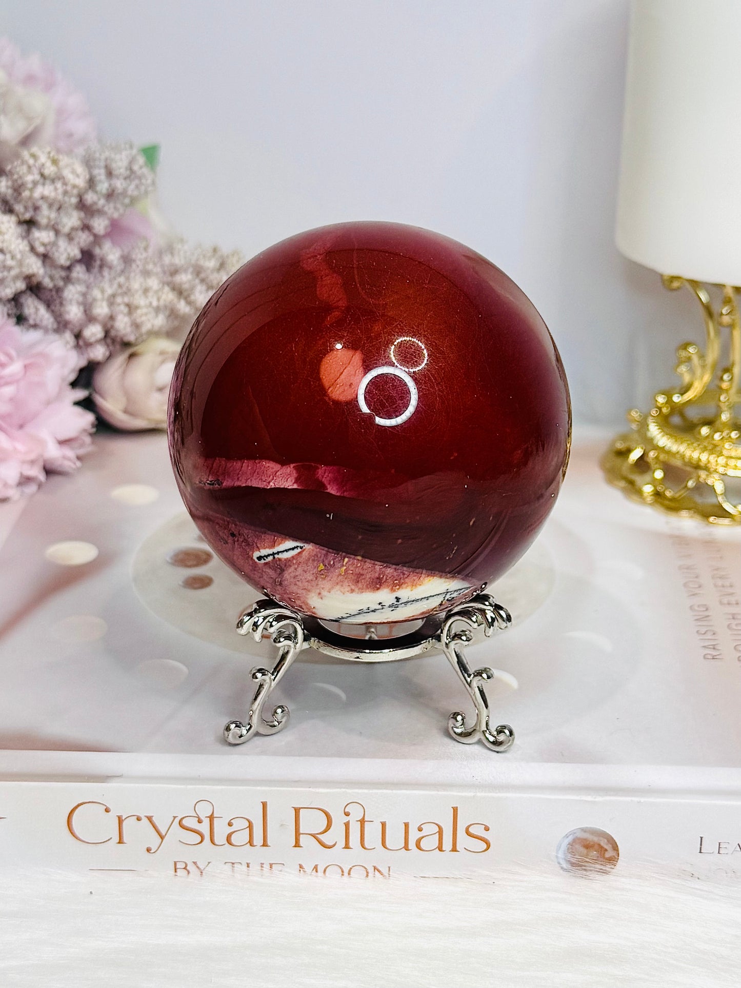Large Mookaite Jasper Sphere on Stand 515g