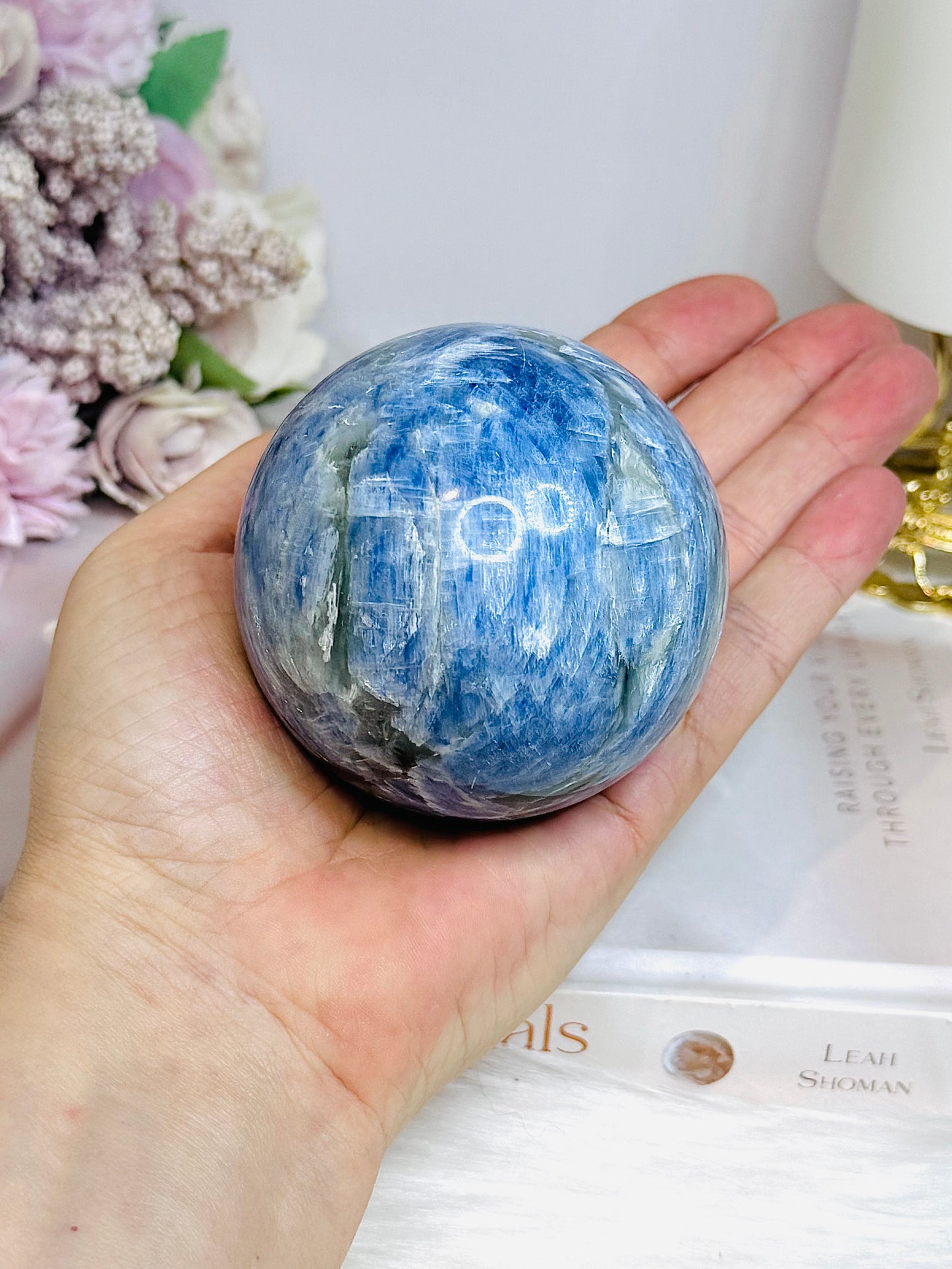 Blue Kyanite Sphere on Stand 560g On Stand