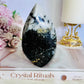 Incredible Large Natural Black Tourmaline In Quartz Carved Flame | Freeform 11.5cm