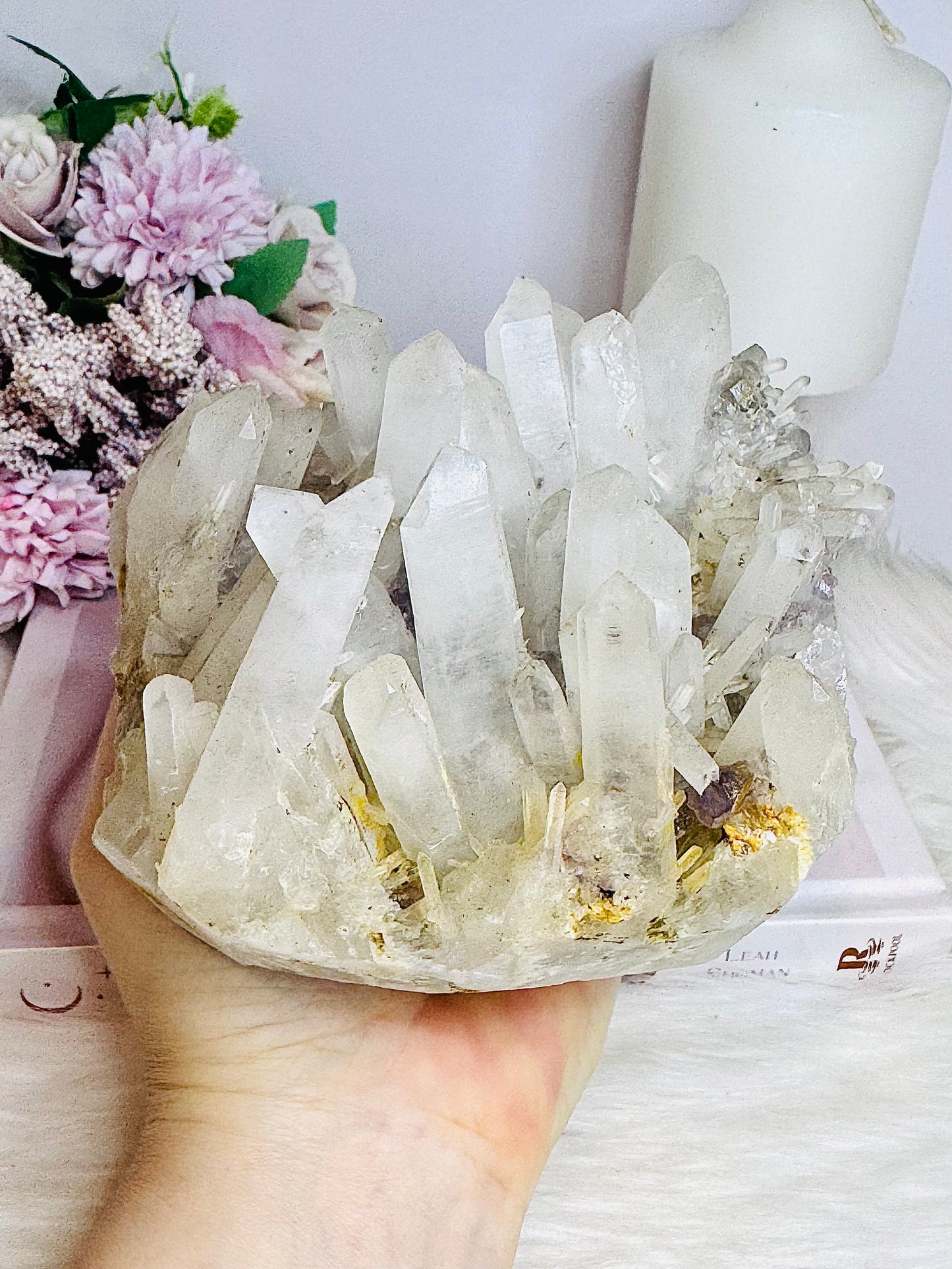 Rare Collectors Piece - Large Natural Clear Quartz Cluster with Purple Fluorite Inclusions 1.6KG