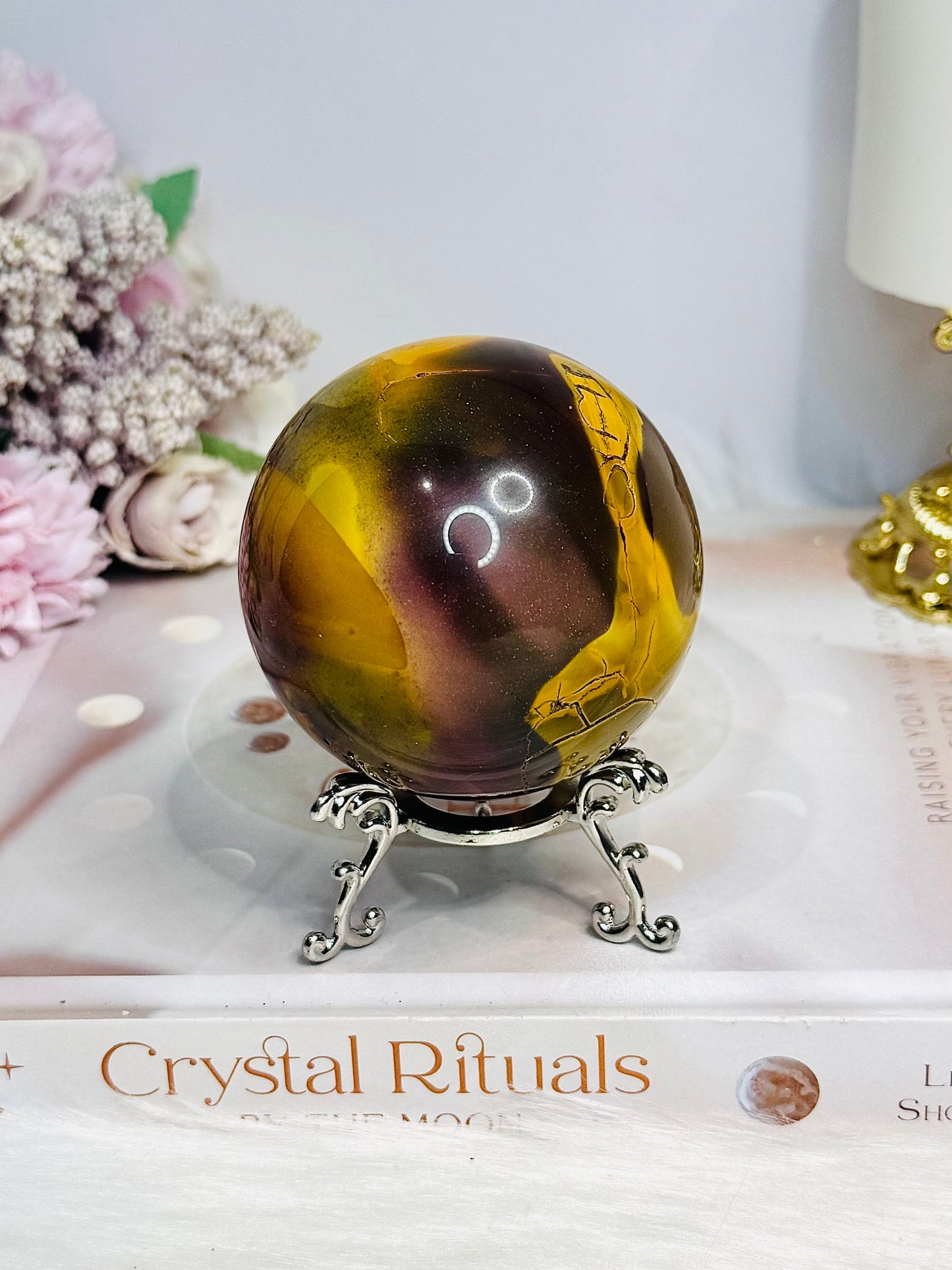Large Mookaite Jasper Sphere on Stand 371g