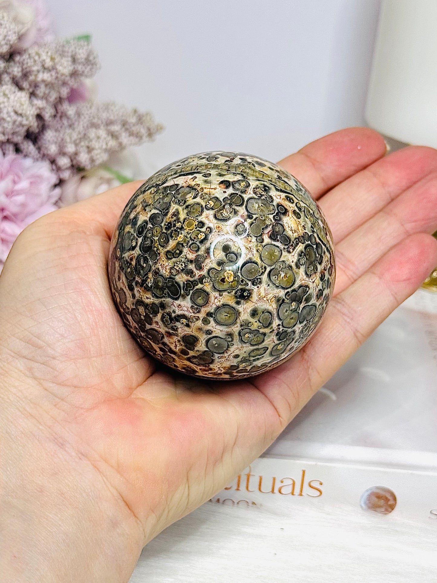 Leopard Skin Jasper Sphere on Stand 295g