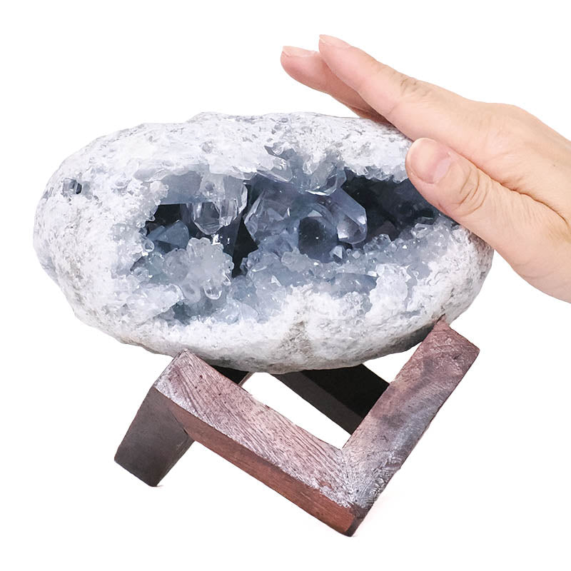 Large Natural Blue Celestite Cluster Specimen 2.29KG On Stand