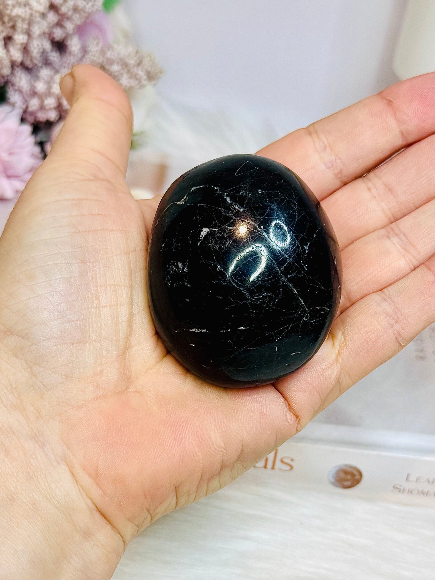 Chunky Large Black Tourmaline Palm Stone