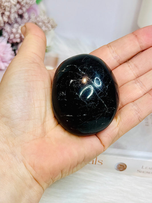 Chunky Large Black Tourmaline Palm Stone