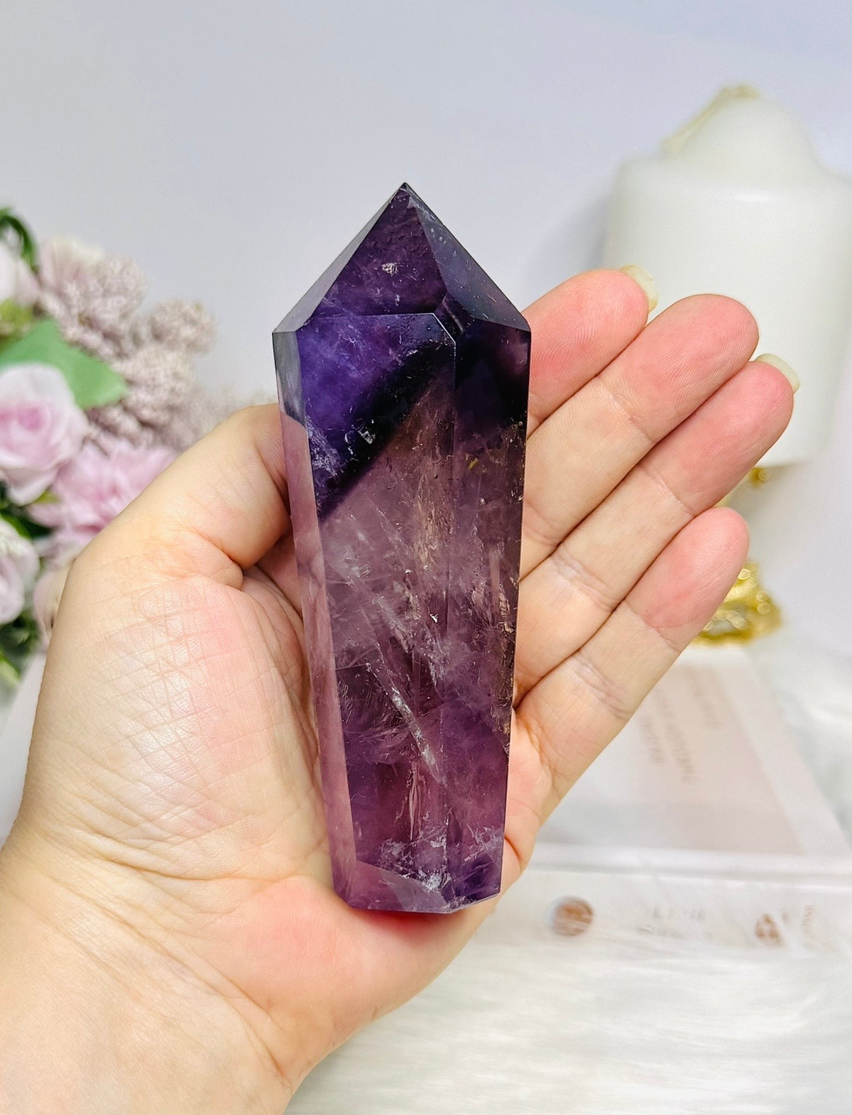 Phantom Amethyst Wand | Tower 11.5cm With Rainbows