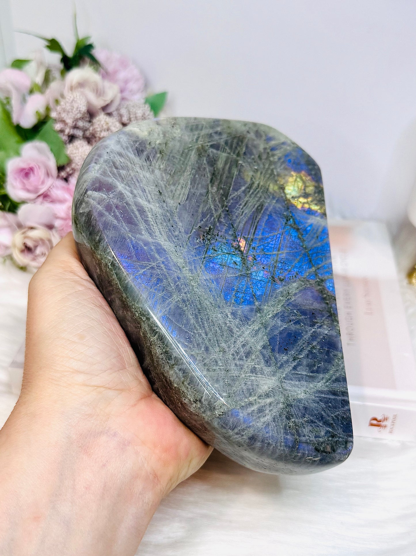 Large Natural Polished Labradorite Freeform 1.29KG 15.5cm (Flash is all purple not blue)