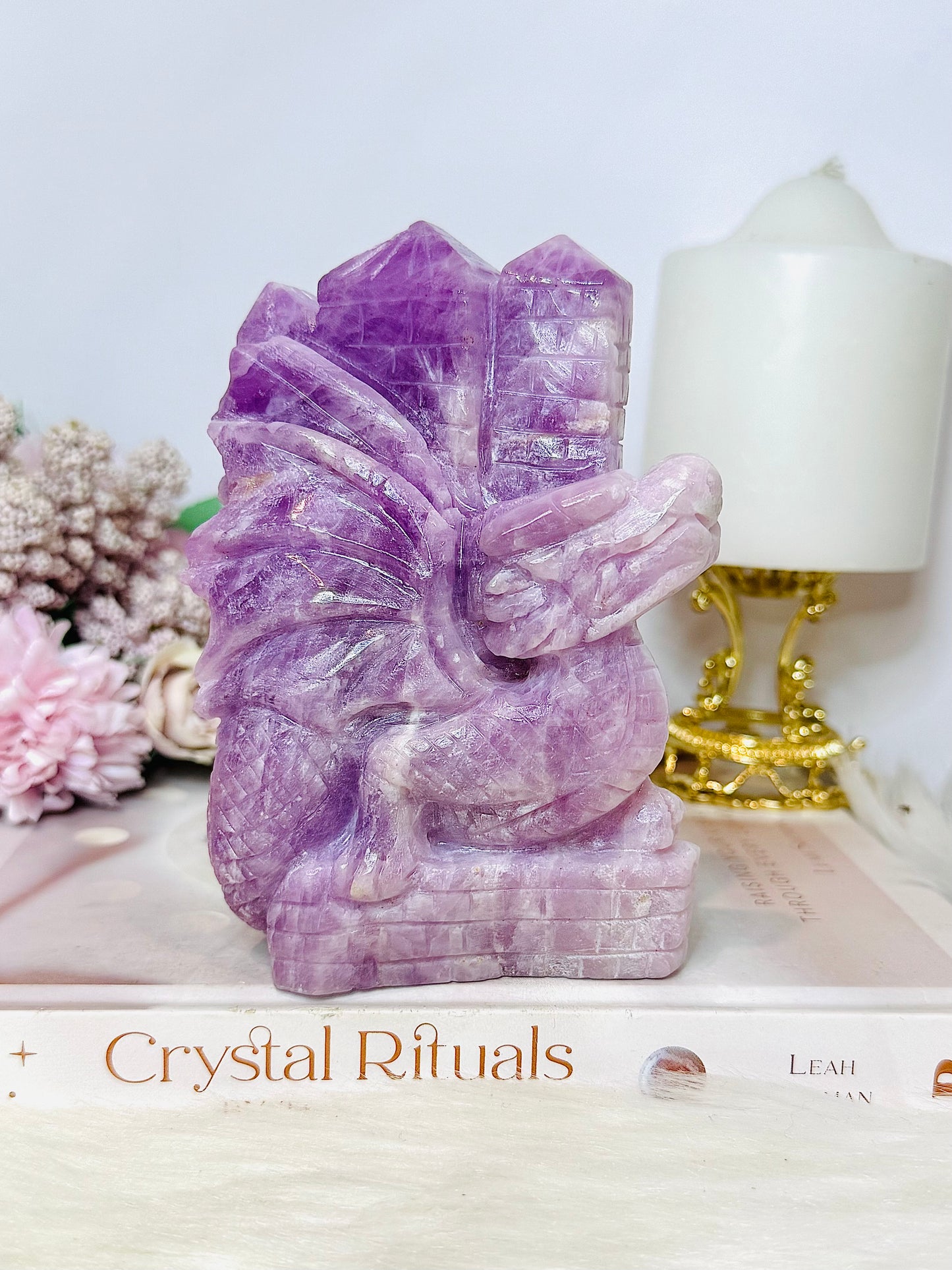 Collectors Piece ~ Large High Grade Kunzite Dragon & Castle 13cm 793g