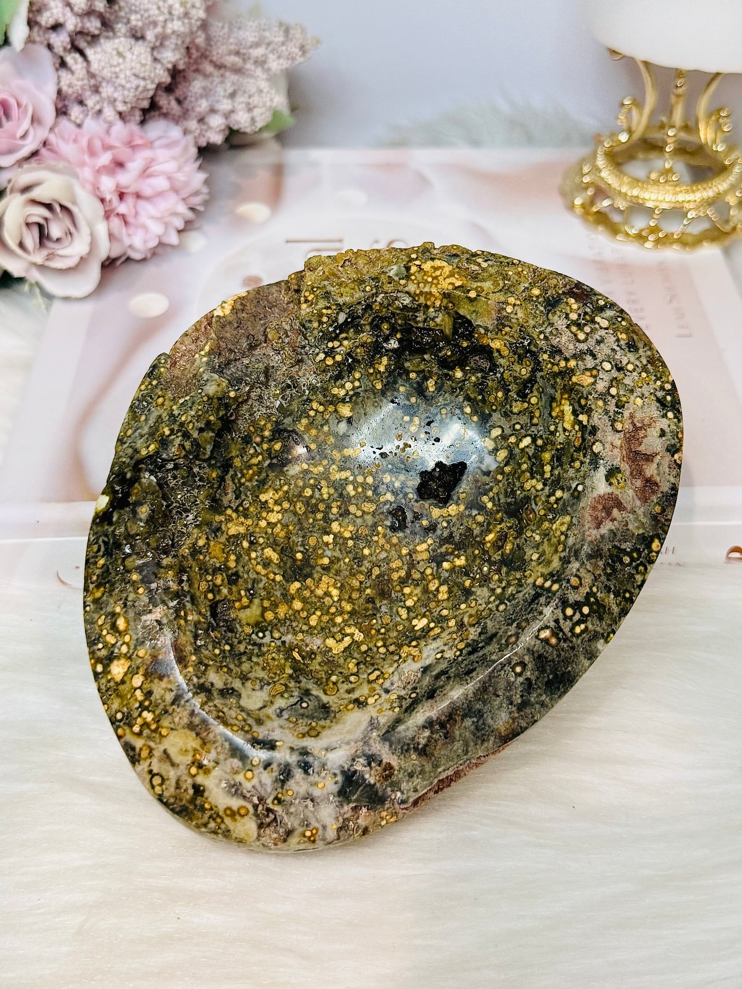 Large Orbicular Ocean Jasper Chunky Druzy Bowl 14cm 1.1KG