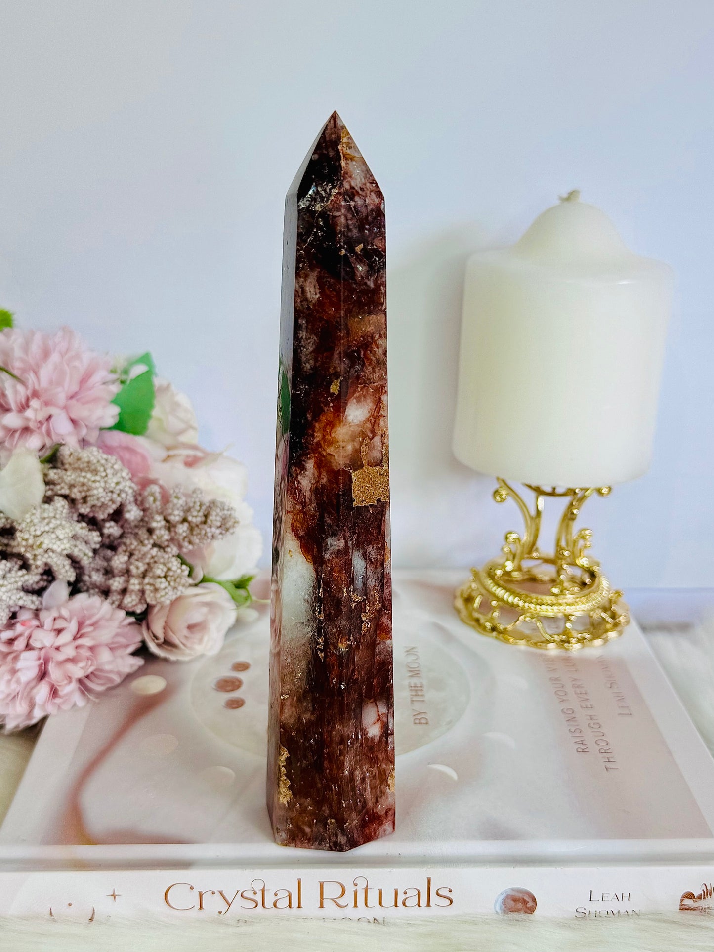 Gorgeous Tall 19cm Red Fire Quartz Tower with Hematite Inclusions