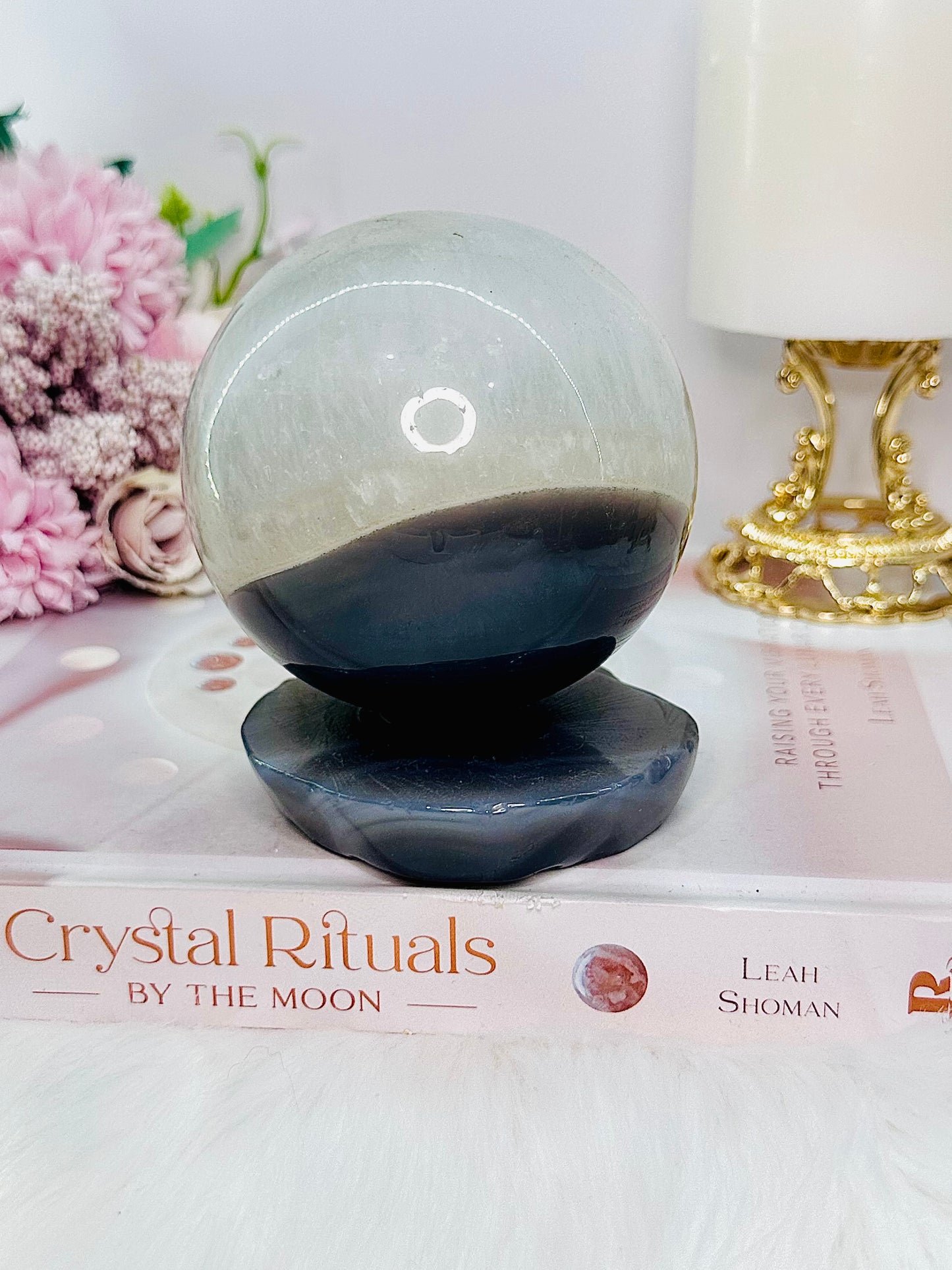 So Unique!!! Stunning Large Druzy Agate Sphere with Agate Base Stands Alone 887gram