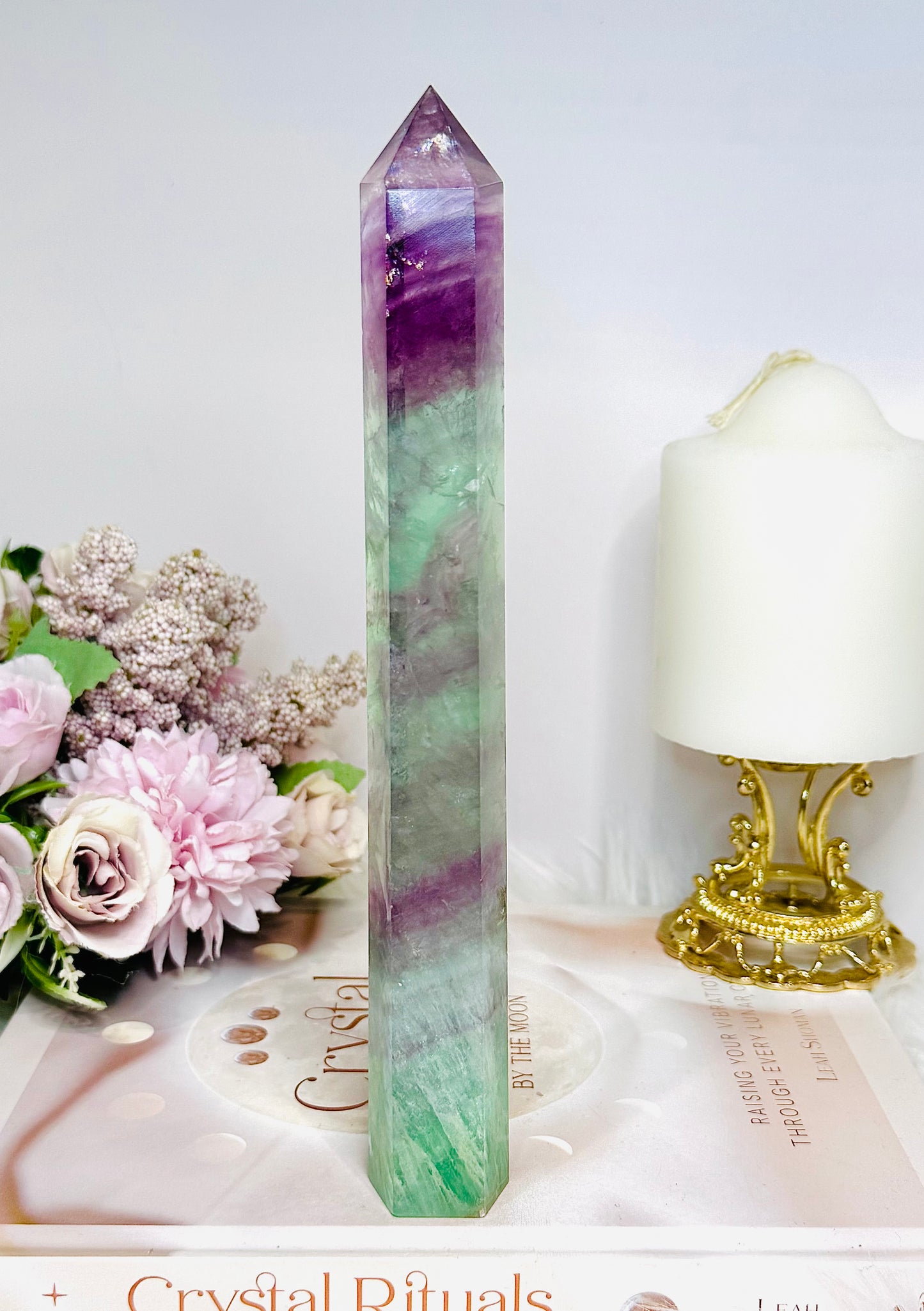 Tall Watermelon Fluorite Tower 20.5cm with Rainbows