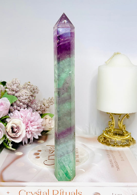 Tall Watermelon Fluorite Tower 20.5cm with Rainbows