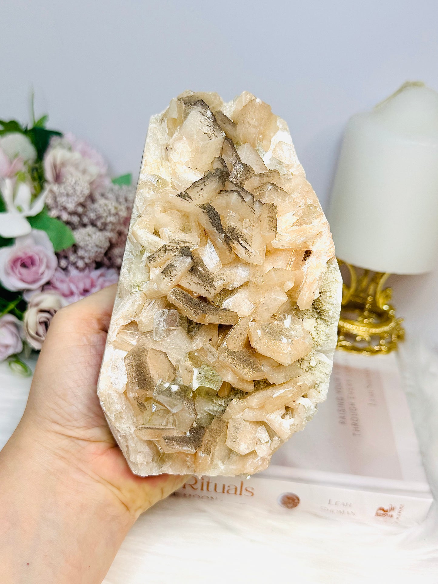 Large Natural Apophyllite X Calcite Freeform 855g 14cm
