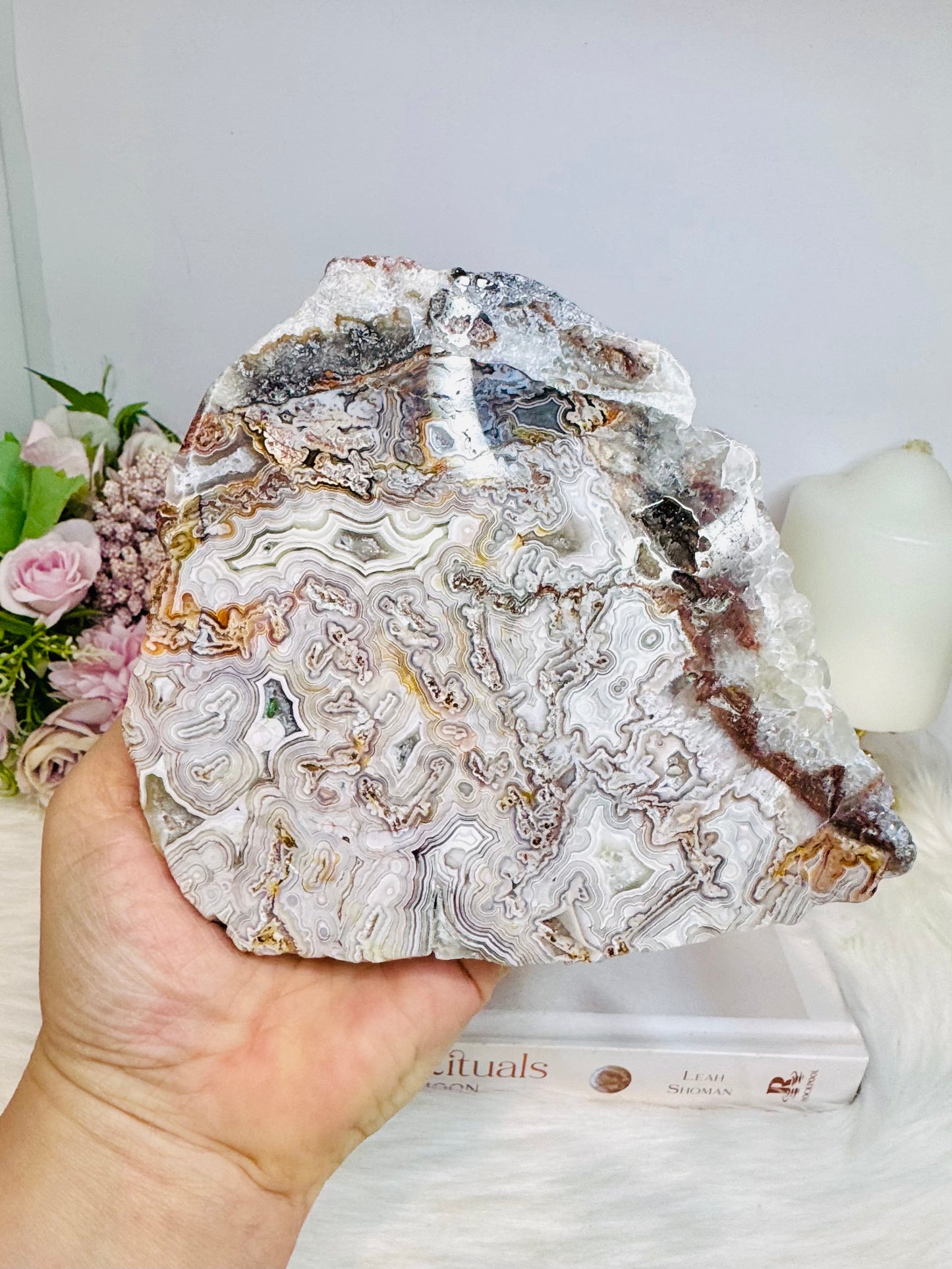 Large Mexican Lace Agate Slab on Stand 14cm 394g