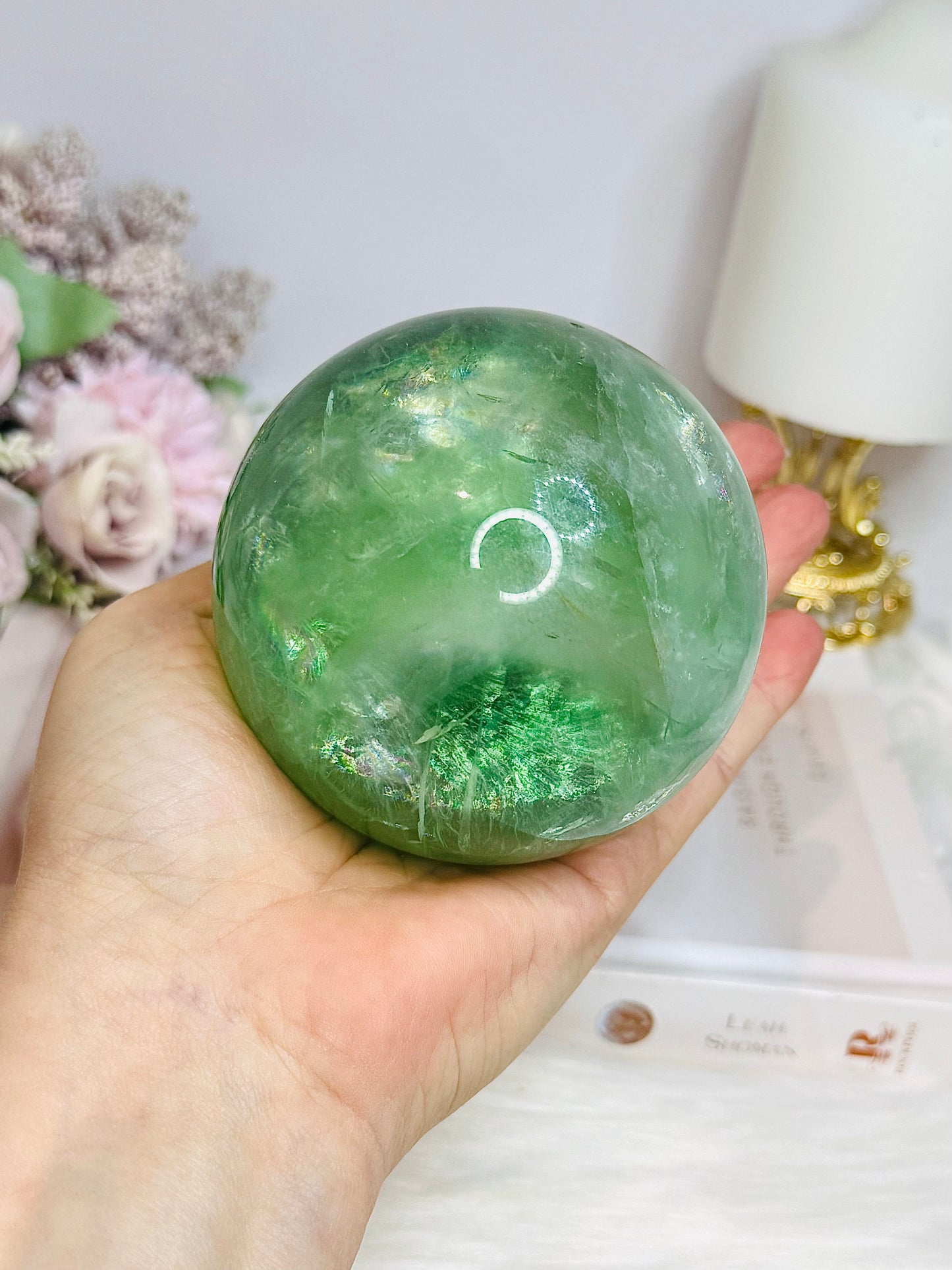 Large Green Fluorite Sphere Full of Rainbows 923g