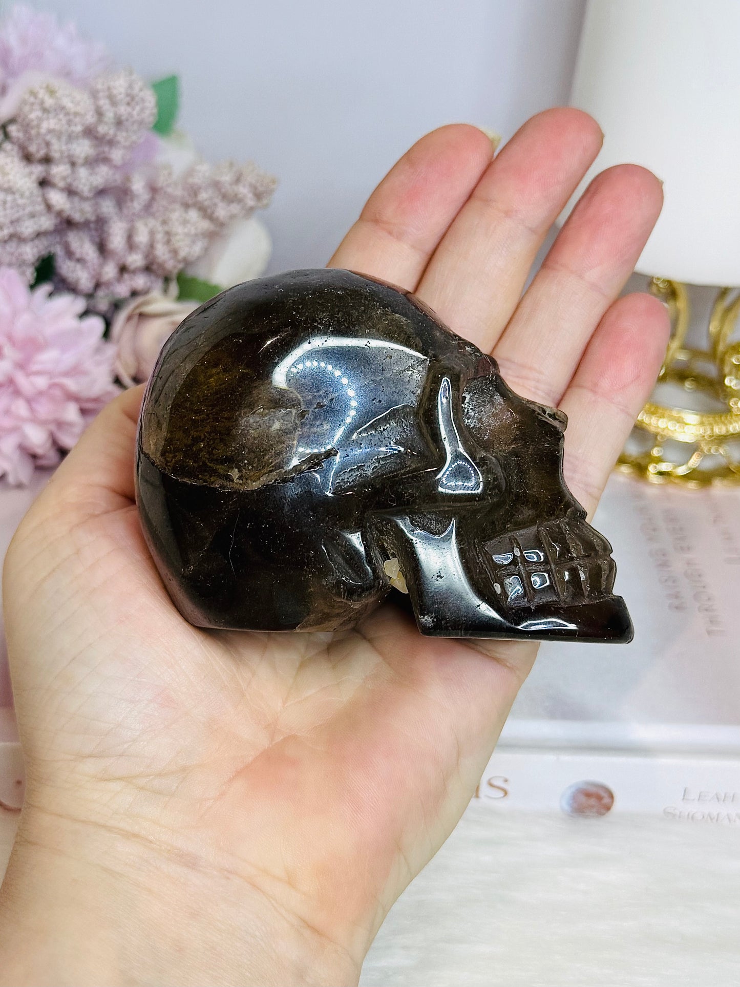 Smokey Quartz Carved Skull 373g 8.5cm