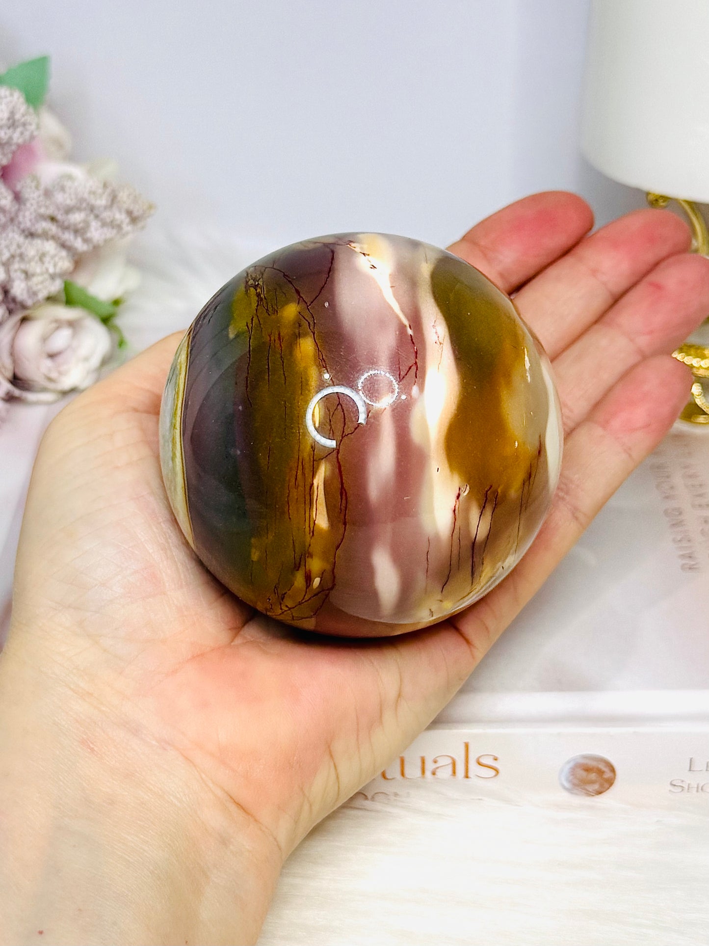 Large Mookaite Jasper Sphere on Stand 520g