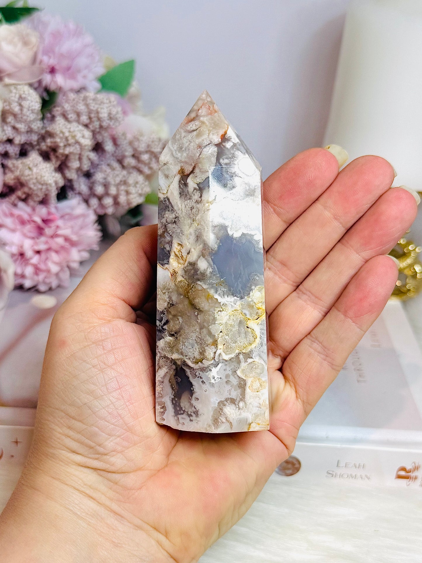 Blue Flower Agate Tower 11cm