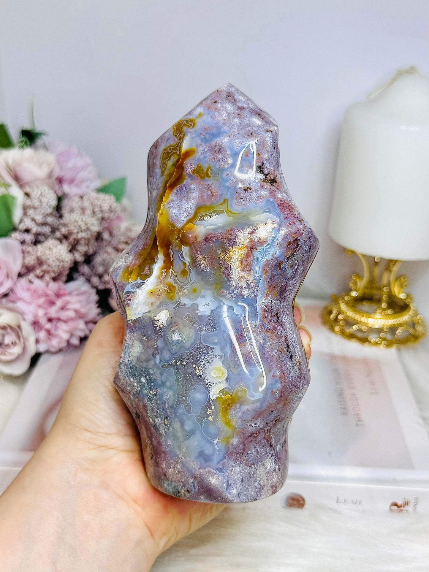 Large Ocean Jasper Carved Flame 16cm 850g