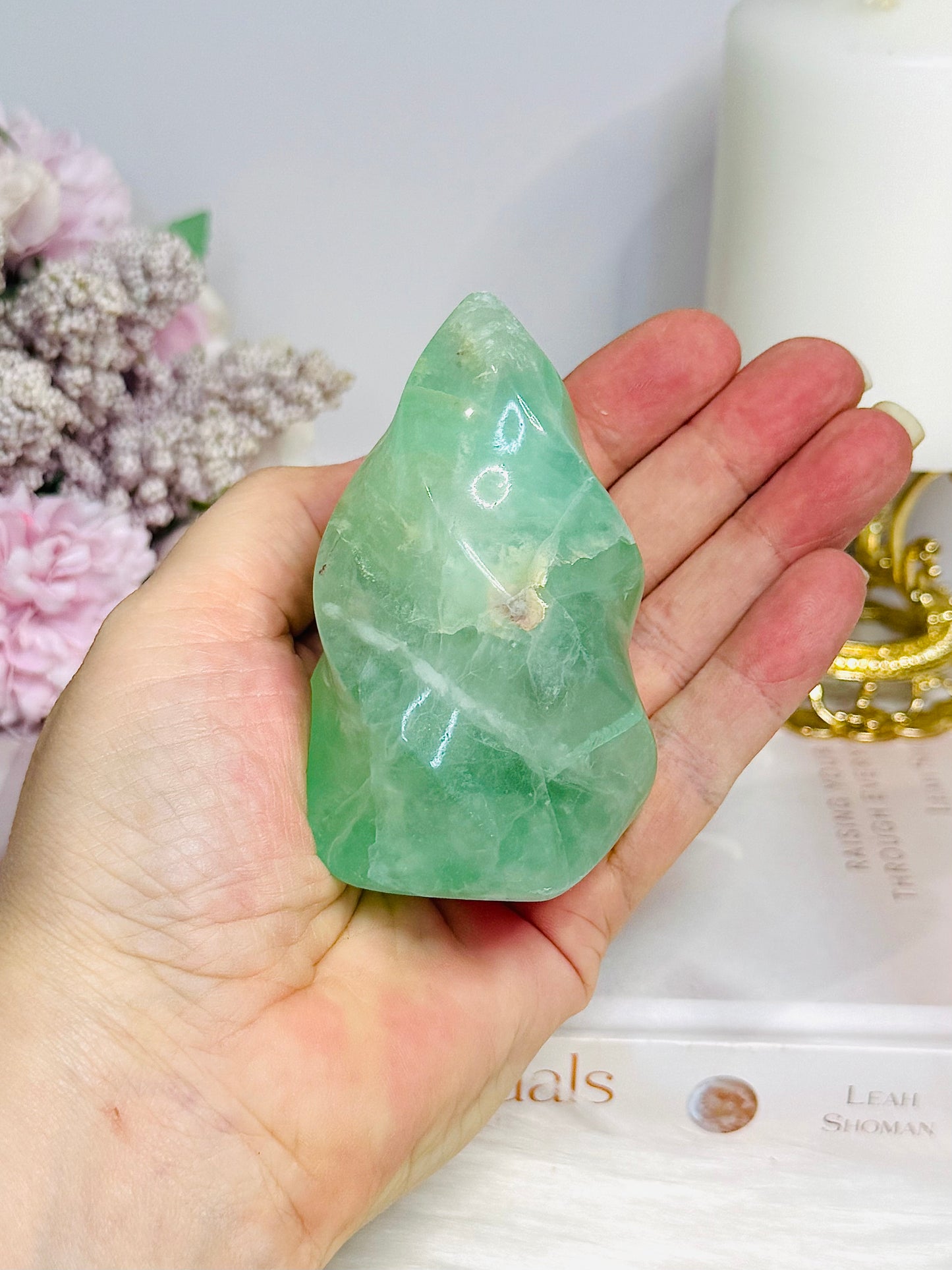 Green Fluorite Carved Flame 8cm