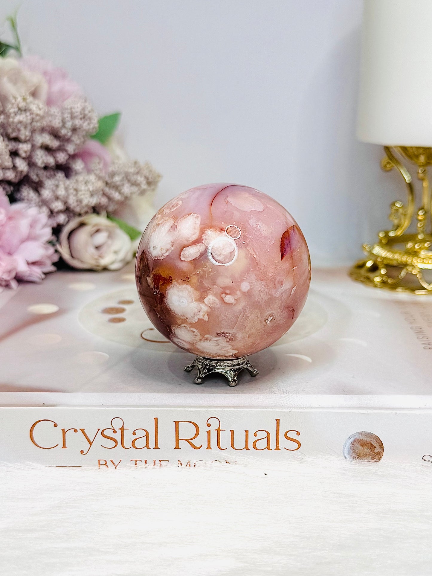 High Grade Flower Carnelian Sphere on Stand 204g