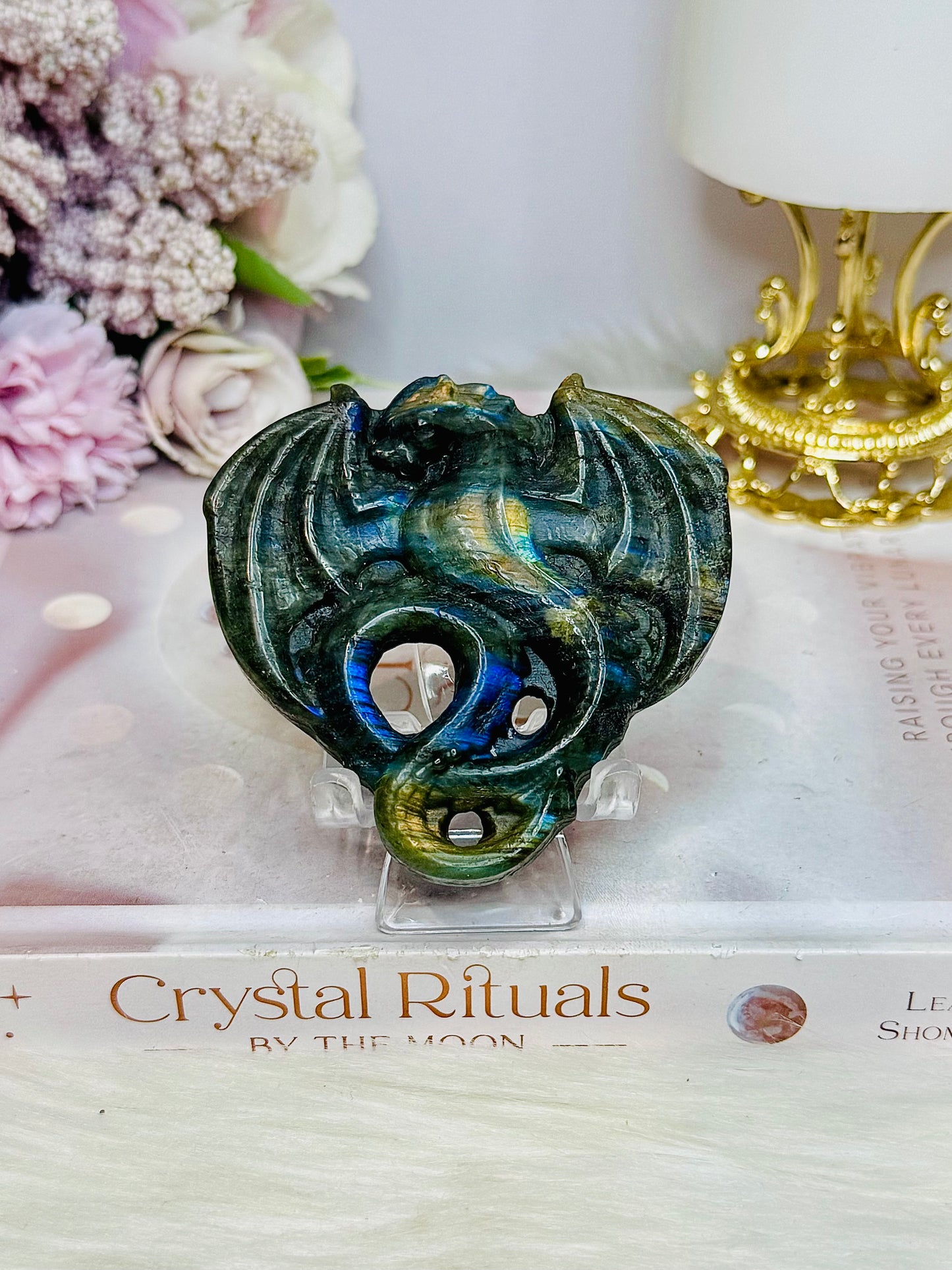 Labradorite Carved Dragon 7cm On Stand
