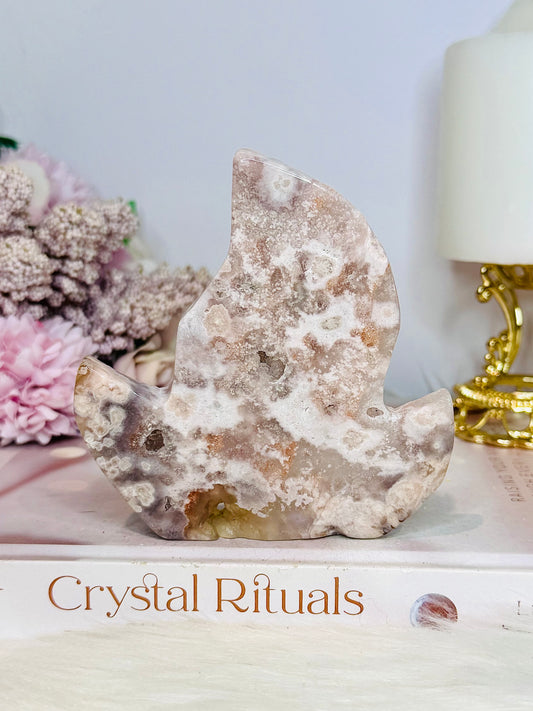 Druzy Flower Agate Carved Flame From Brazil 10cm