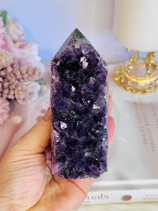 Wow!!! Classy & Fabulous High Grade Deep Purple Druzy Amethyst Cluster Tower 12cm From Brazil