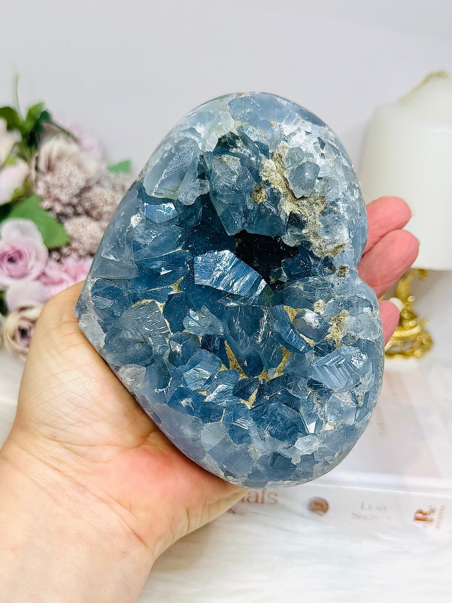 Deep Blue Large Chunky Celestite Heart 13cm 1.3KG