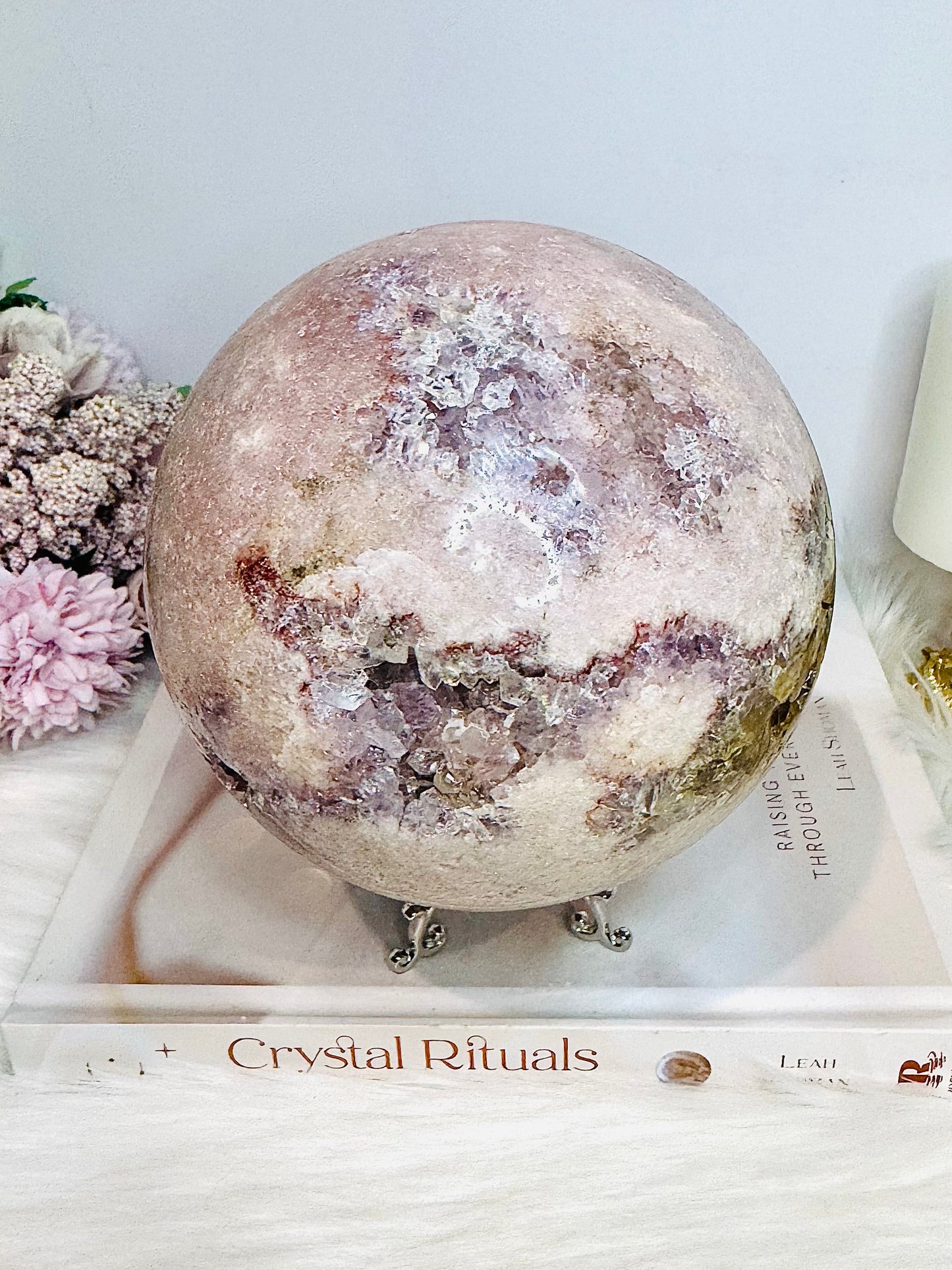 A Collectors Piece ~ Huge Druzy Pink Amethyst High Grade Sphere On Stand 2.7KG 12cm