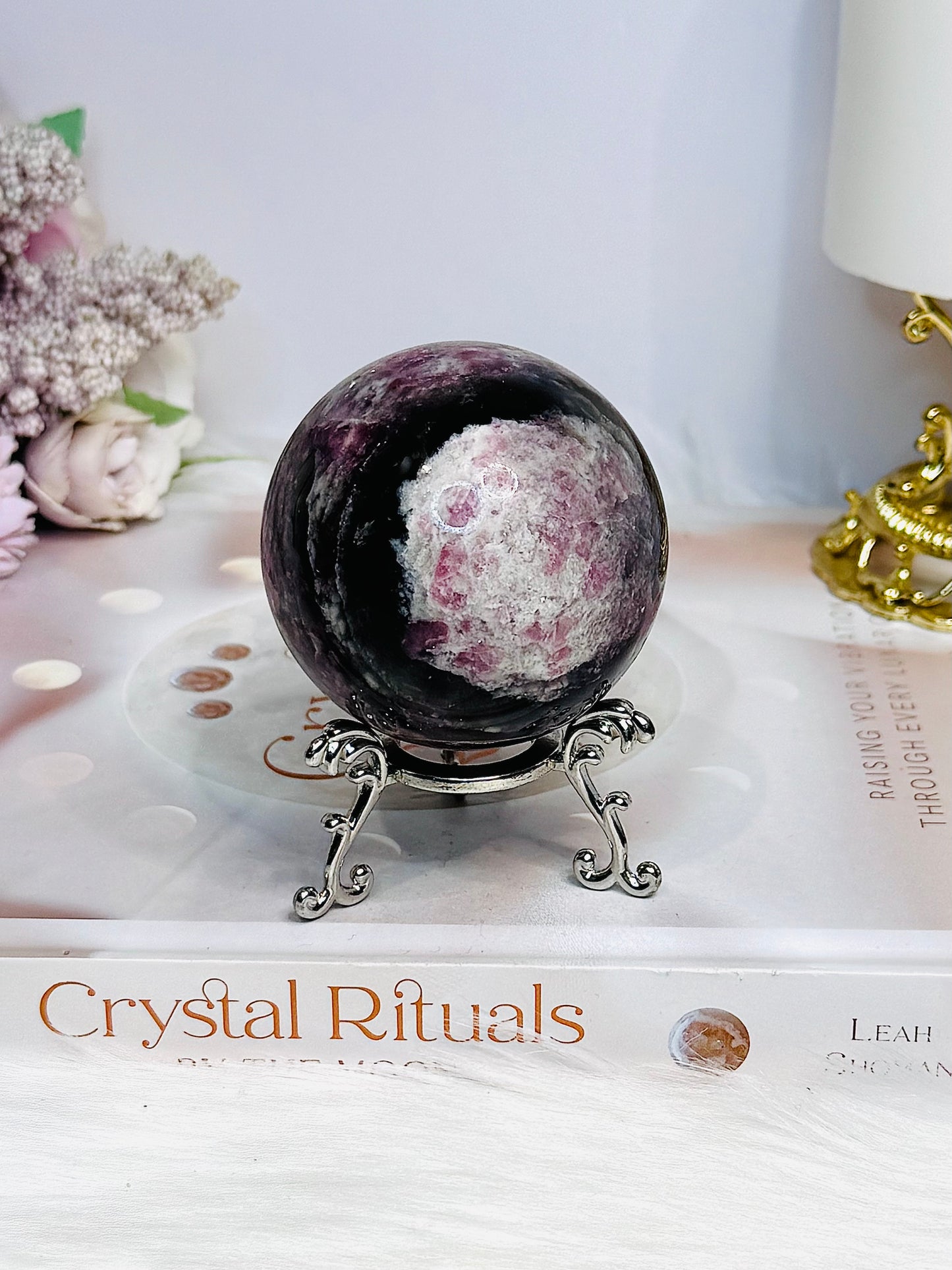 High Grade Pink Tourmaline Sphere On Stand 280g