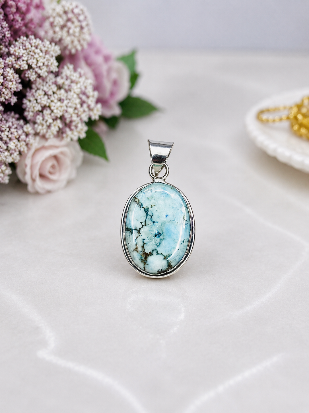 Sterling Silver 925 Navajo Turquoise Pendant In Gift Bag