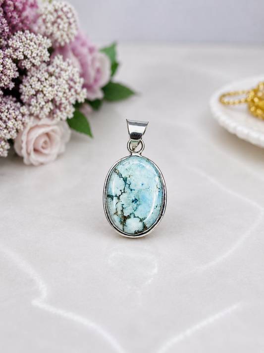 Sterling Silver 925 Navajo Turquoise Pendant In Gift Bag