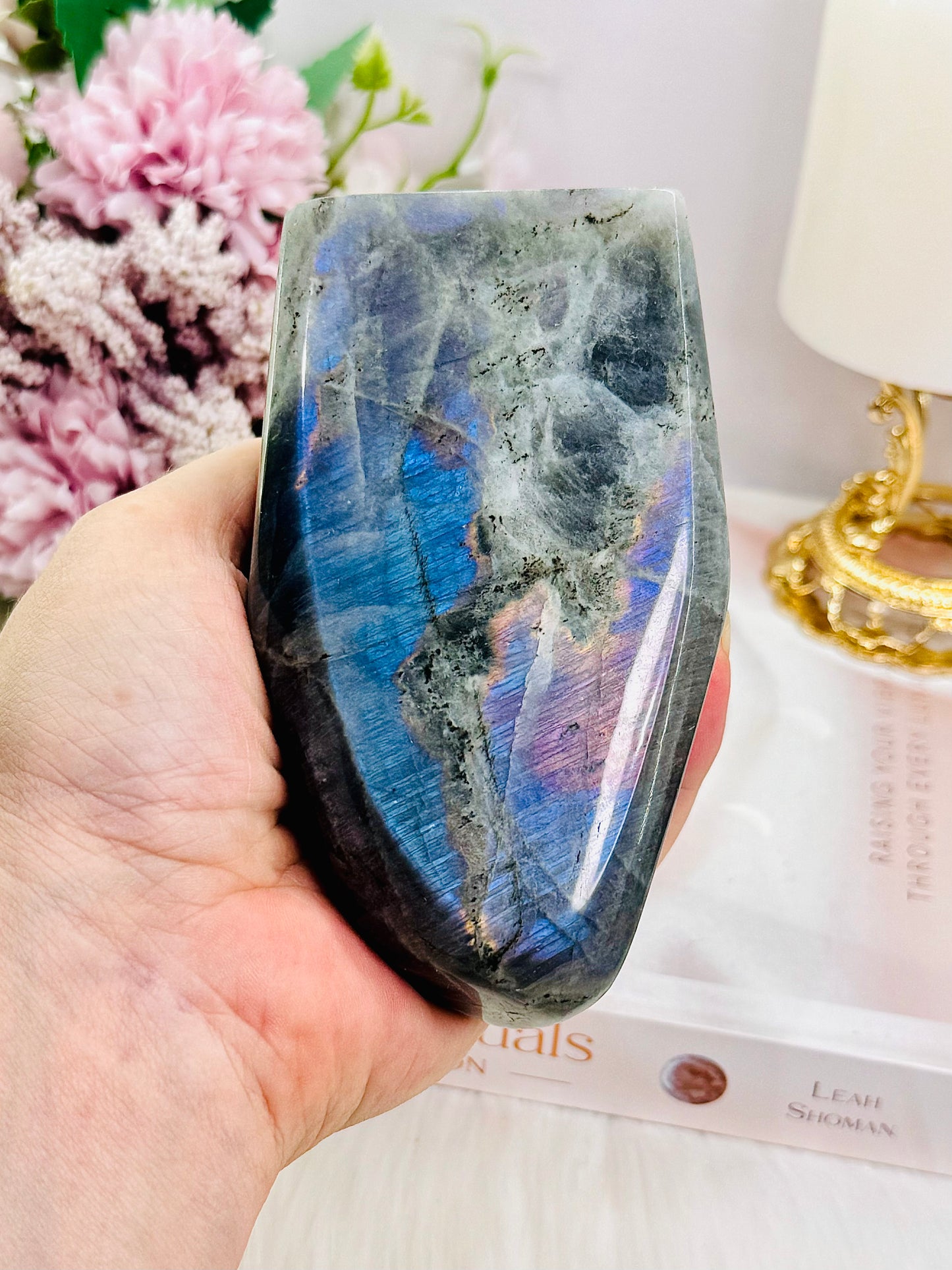 Gorgeous Large 11cm Chunky 509gram Polished Labradorite Freeform with Amazing Flash