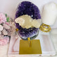 Huge Stunning High Grade Deep Purple Amethyst Cluster with Calcite Inclusion On Gold Stand 21cm 1.5KG